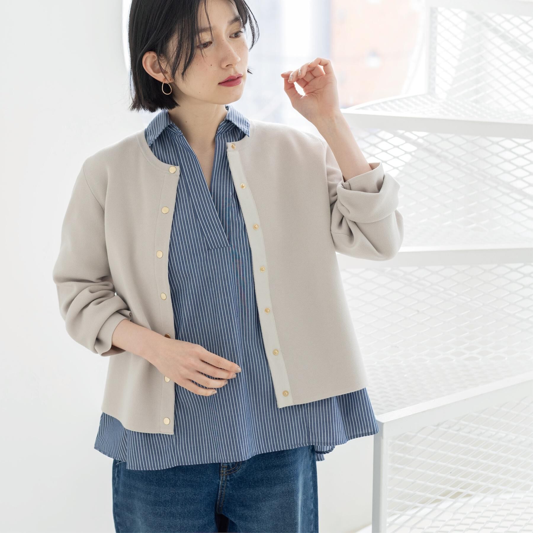 OPAQUE.CLIP「スナップボタンニットカーディガン【洗濯機OK/抗ピル】」|カーディガン|ライトグレー(011