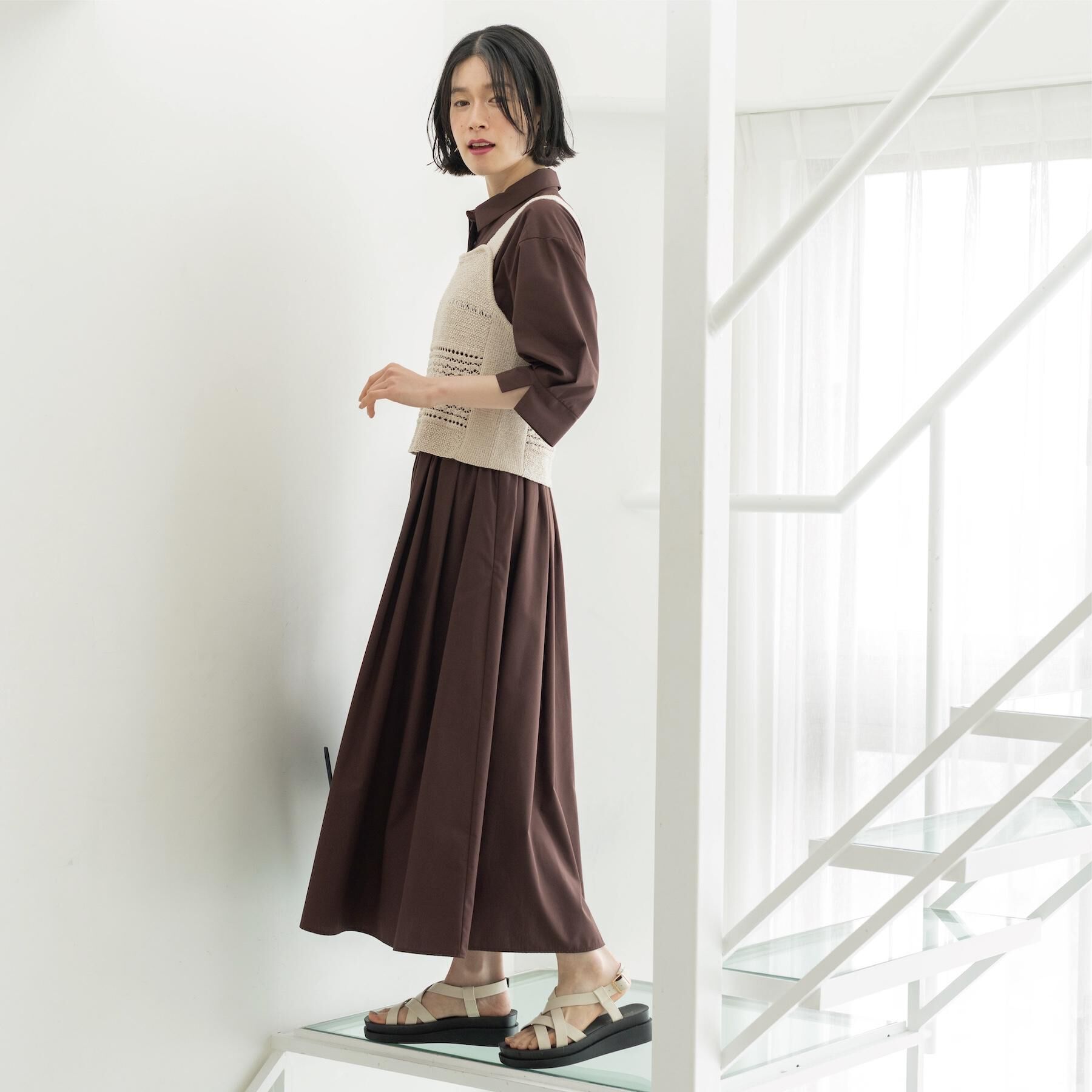 OPAQUE.CLIP「サッシュリボンベルト付きフレアシャツワンピース【洗濯機OK/防シワ加工】」|ワンピース|