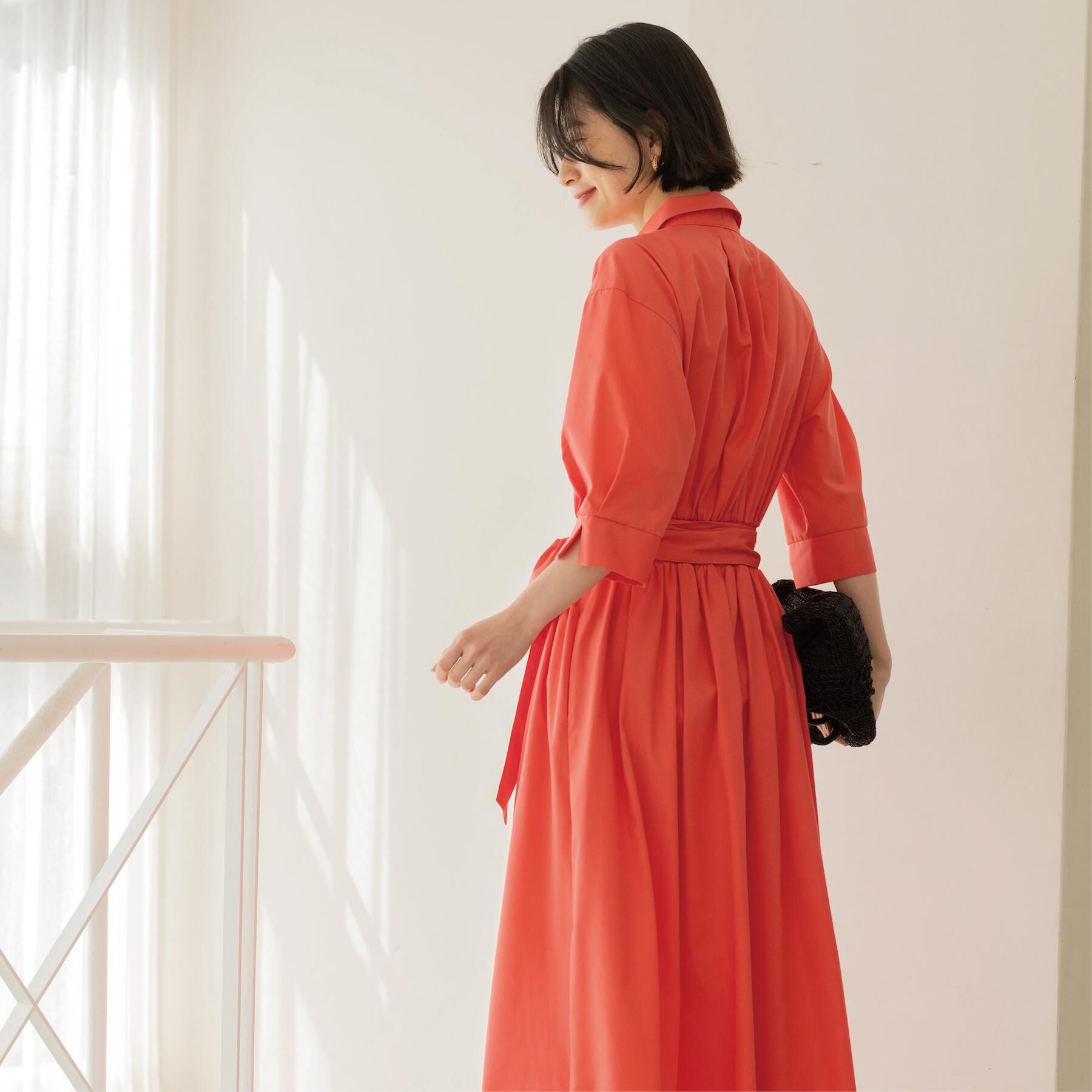 OPAQUE.CLIP「サッシュリボンベルト付きフレアシャツワンピース【洗濯機OK/防シワ加工】」|ワンピース|