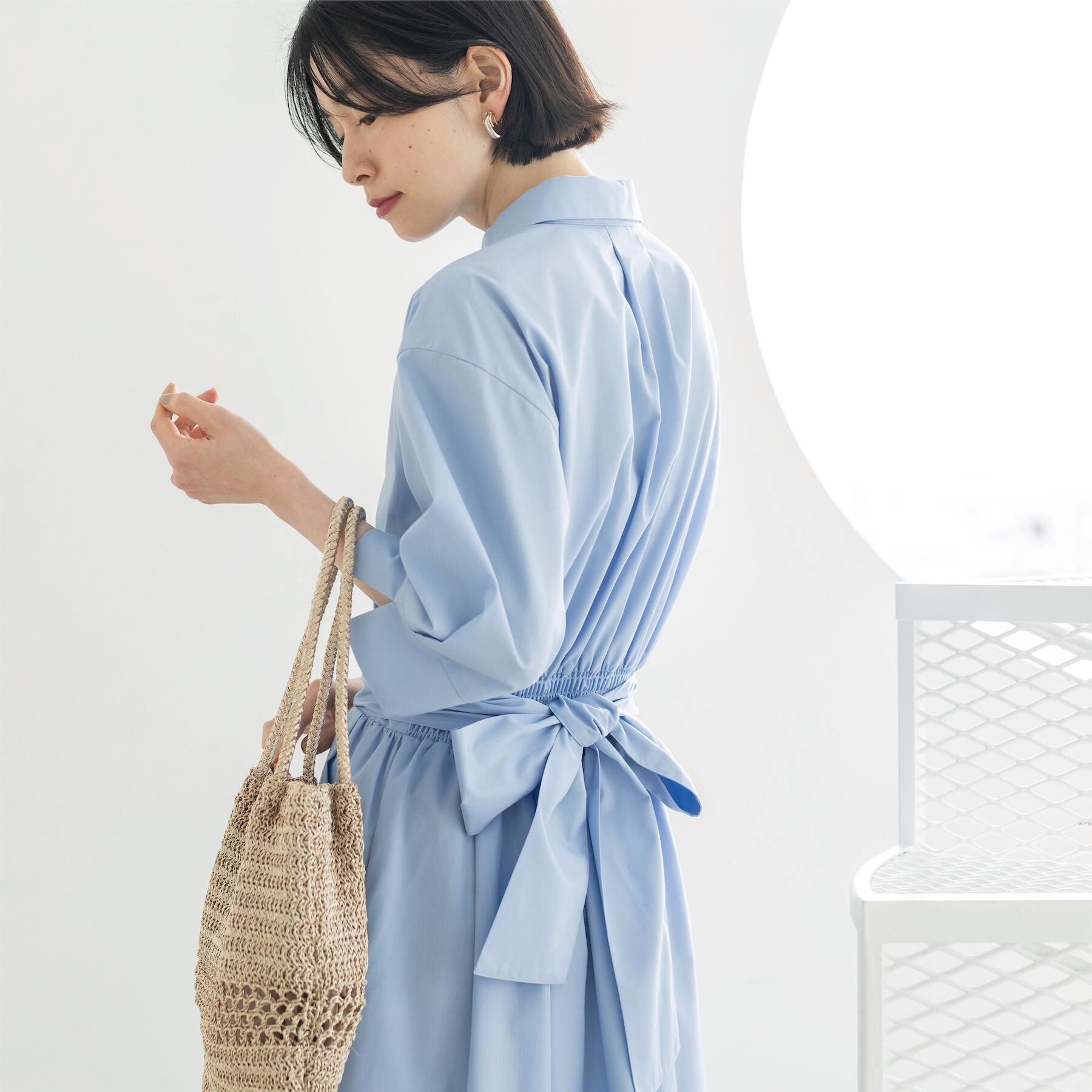 OPAQUE.CLIP「サッシュリボンベルト付きフレアシャツワンピース【洗濯機OK/防シワ加工】」|ワンピース|