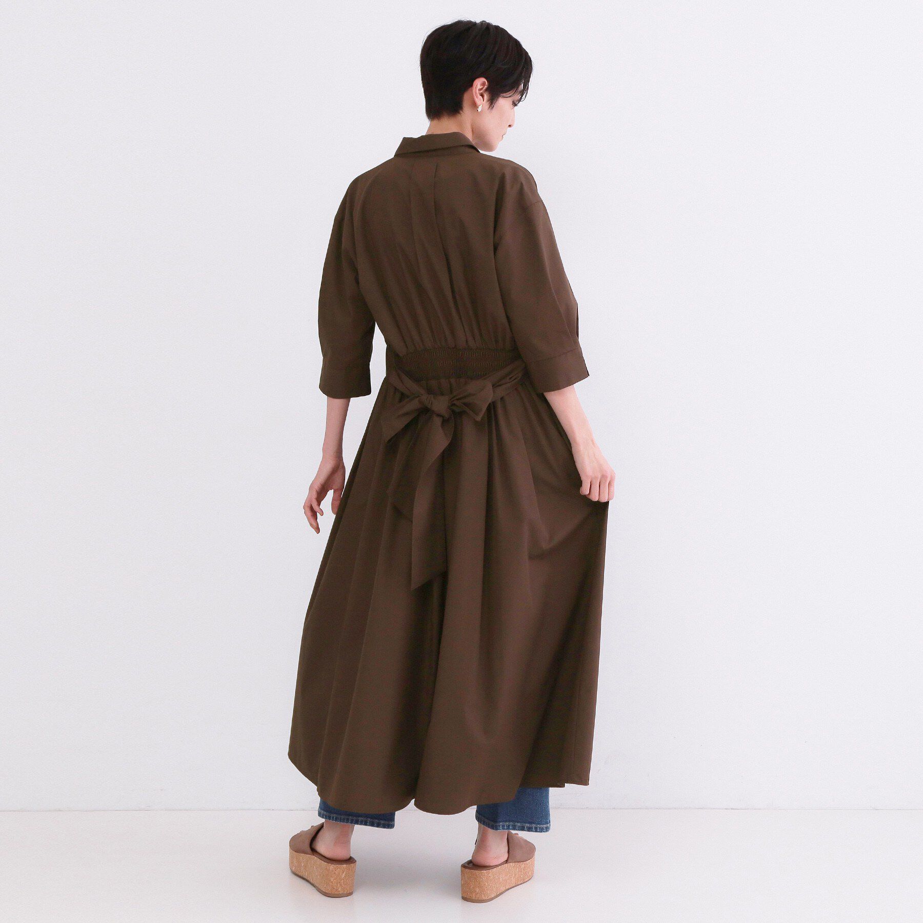 OPAQUE.CLIP「サッシュリボンベルト付きフレアシャツワンピース【洗濯機OK/防シワ加工】」|ワンピース|