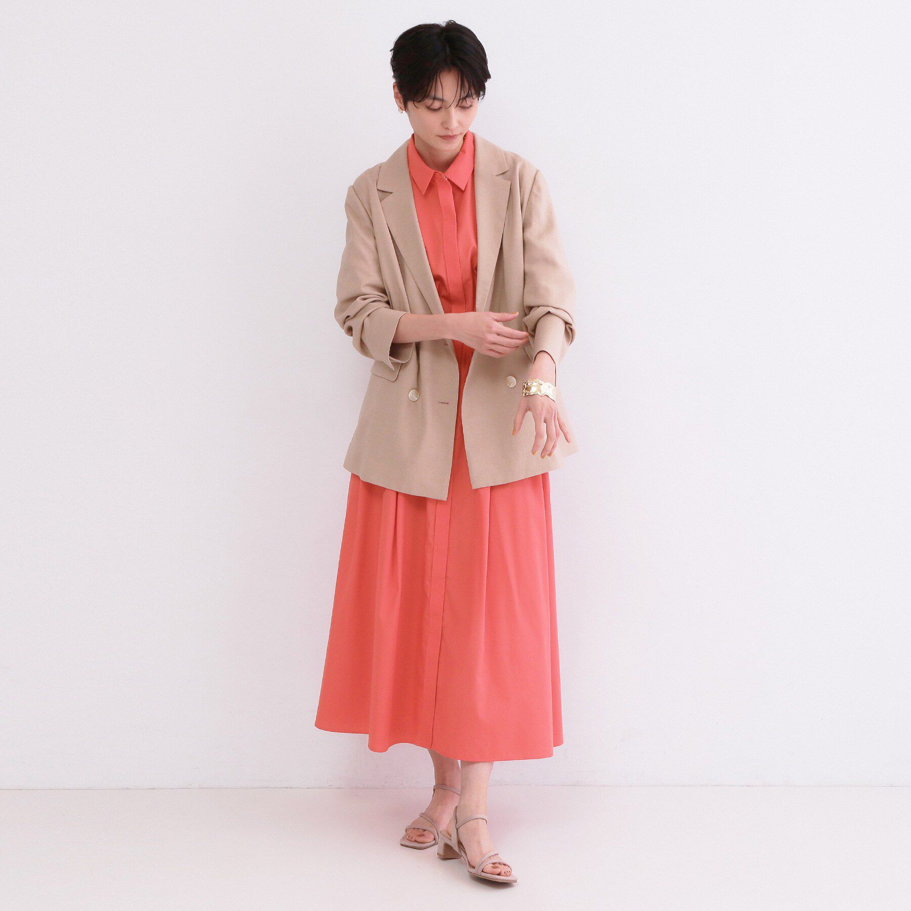 OPAQUE.CLIP「サッシュリボンベルト付きフレアシャツワンピース【洗濯機OK/防シワ加工】」|ワンピース|