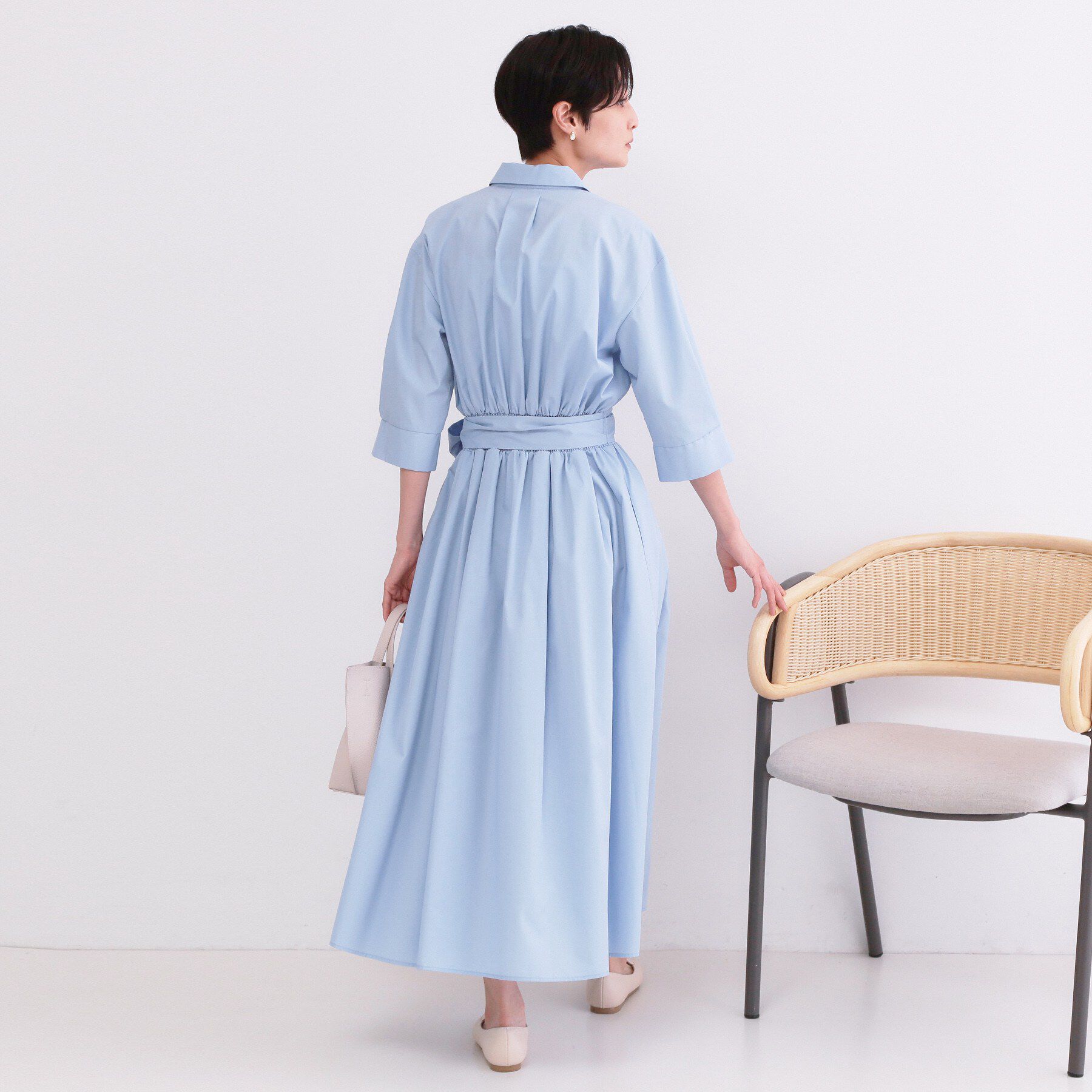 OPAQUE.CLIP「サッシュリボンベルト付きフレアシャツワンピース【洗濯機OK/防シワ加工】」|ワンピース|