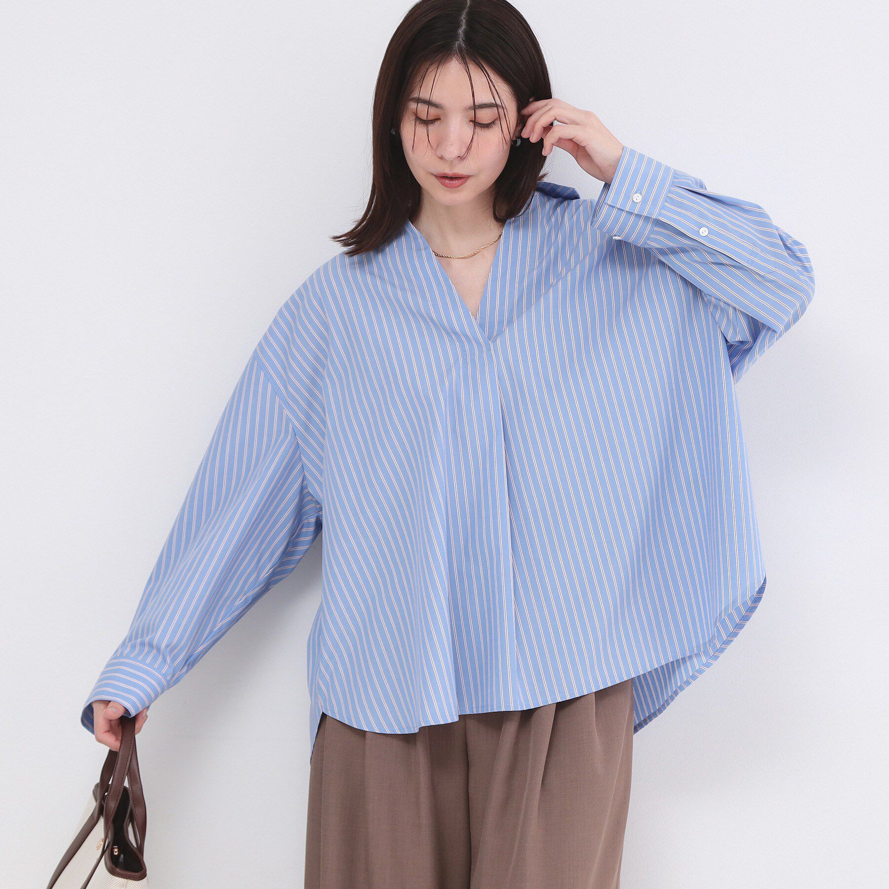 OPAQUE.CLIP「バックシャンスキッパーシャツ【洗濯機OK】」|シャツ・ブラウス|ブルー(391)