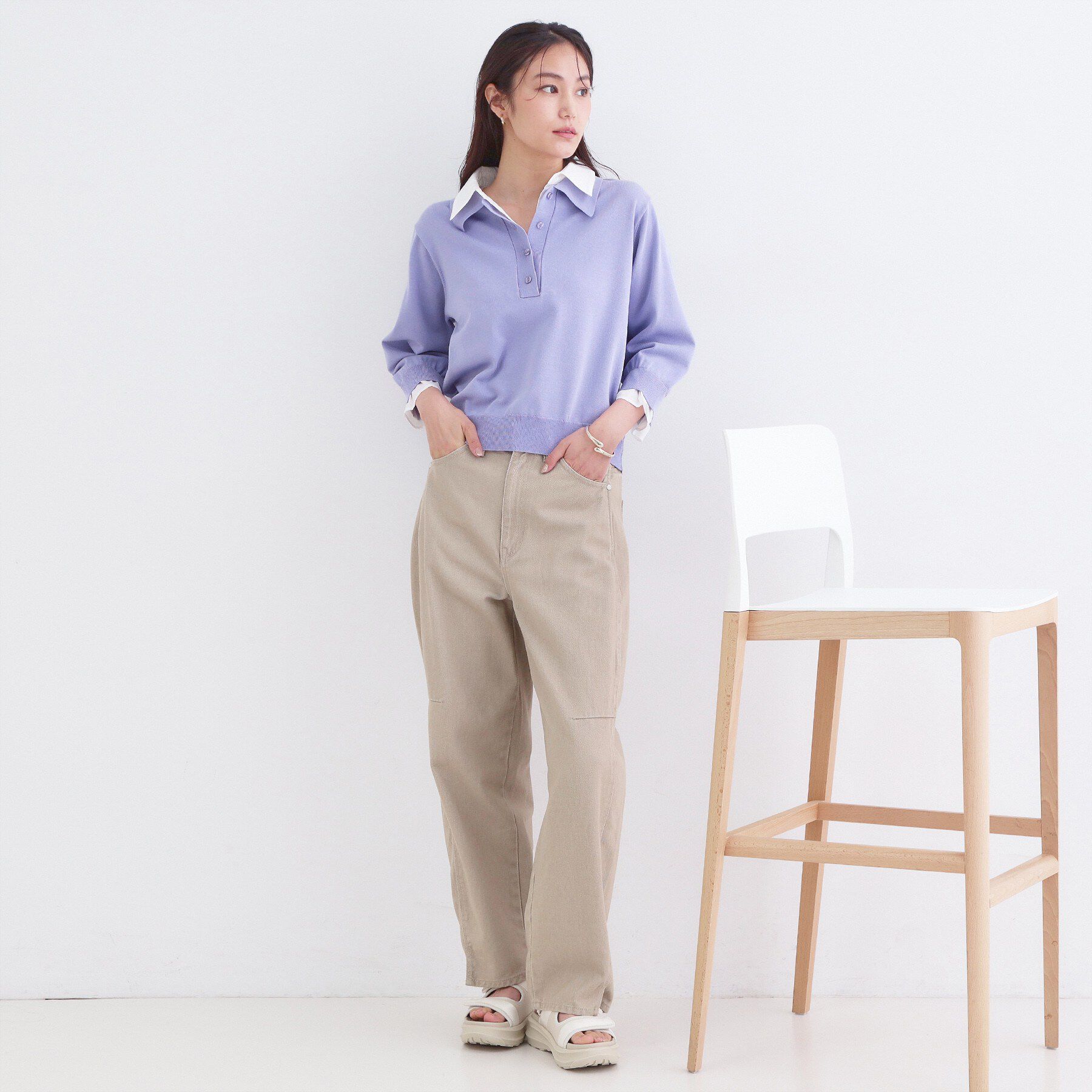 OPAQUE.CLIP「シャツレイヤード風ポロニット【洗濯機OK】」|ニット・セーター|