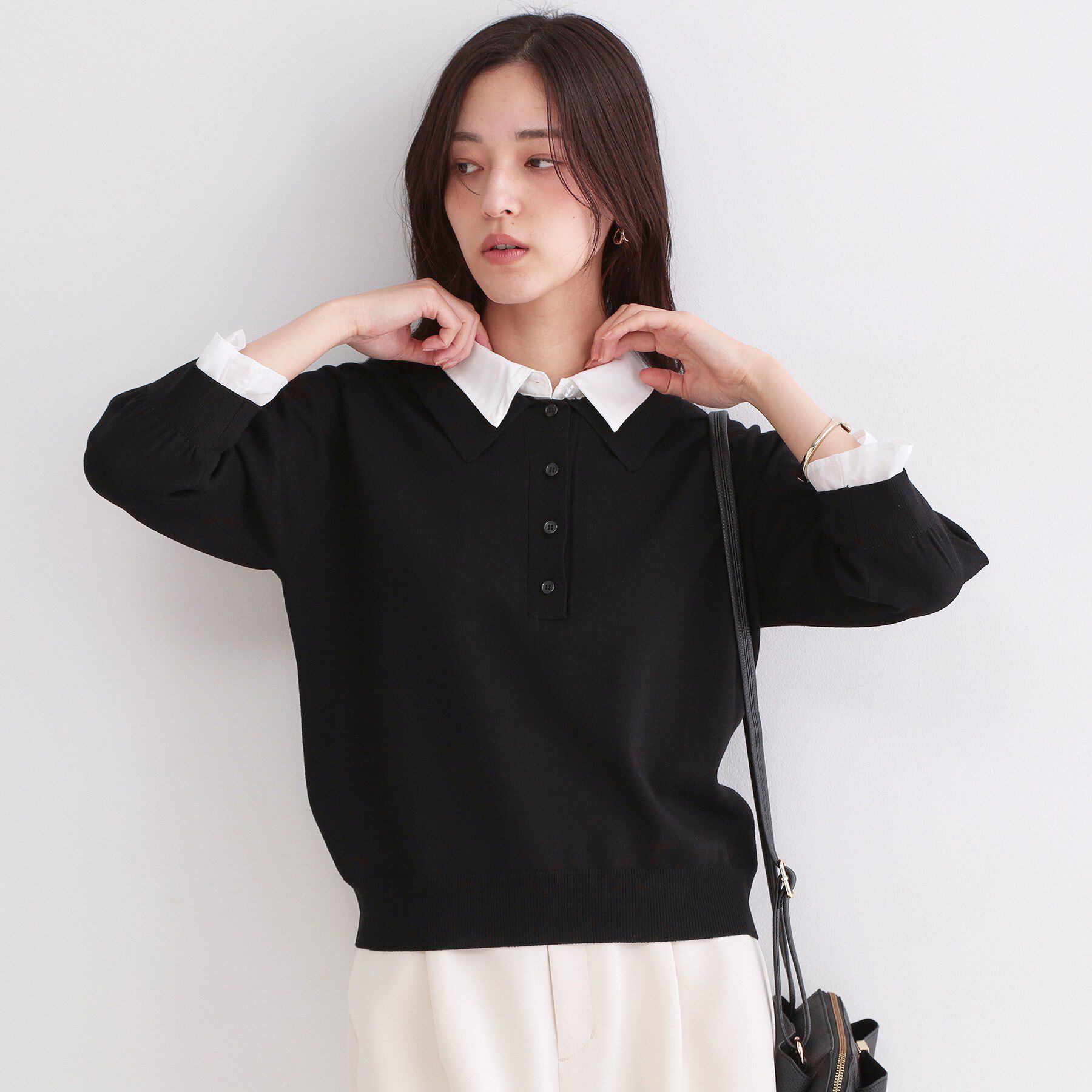 OPAQUE.CLIP「シャツレイヤード風ポロニット【洗濯機OK】」|ニット・セーター|