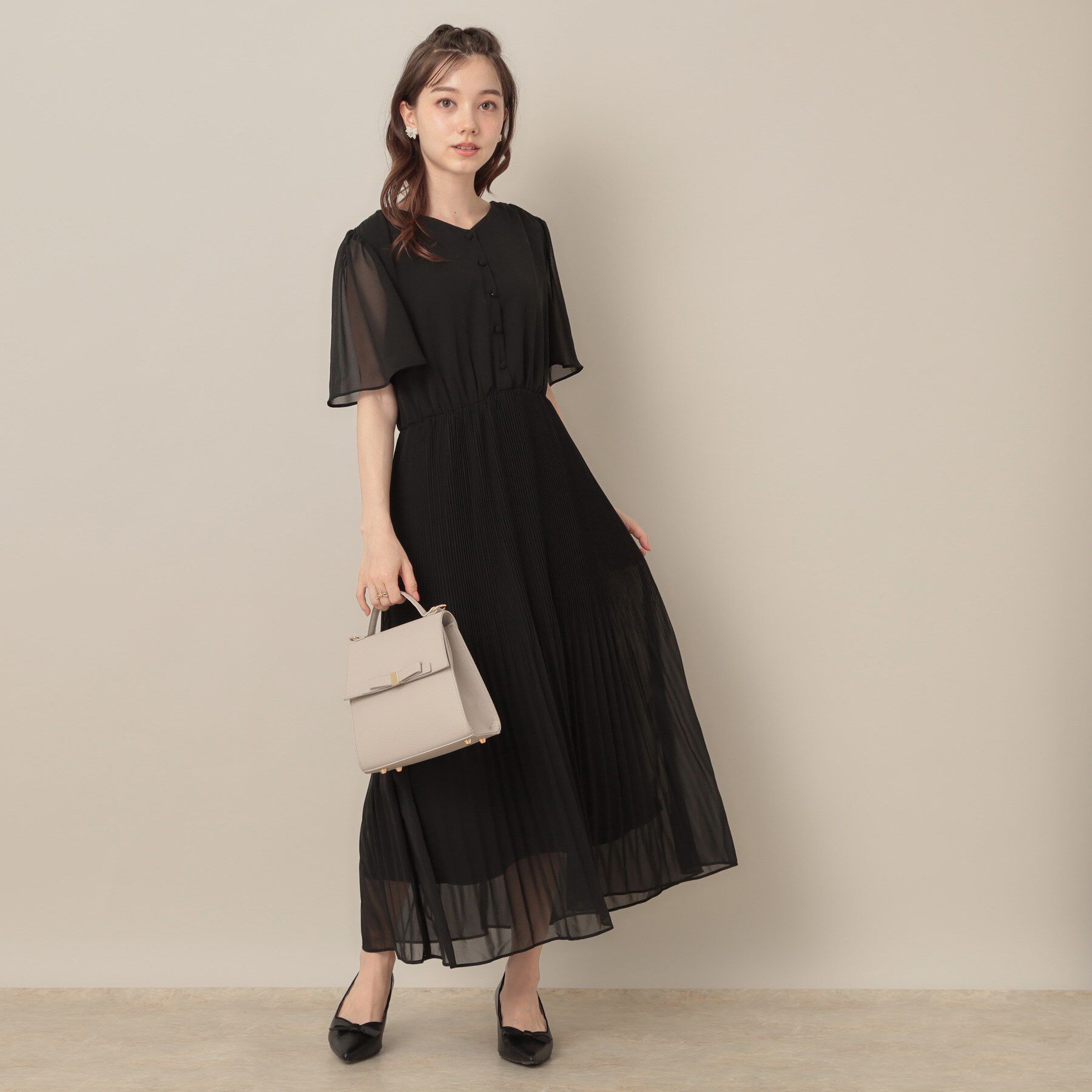 Couture broach「【二の腕カバー・楽ちん・通勤】シフォンプリーツワンピース」|ワンピース|