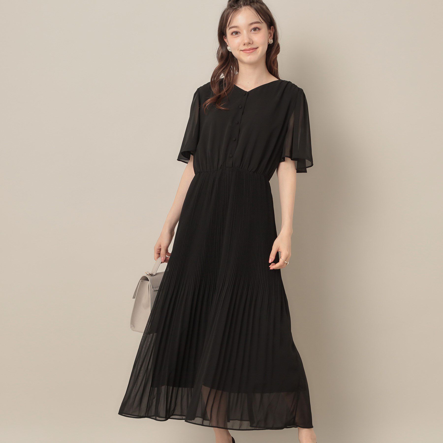 Couture broach「【二の腕カバー・楽ちん・通勤】シフォンプリーツワンピース」|ワンピース|