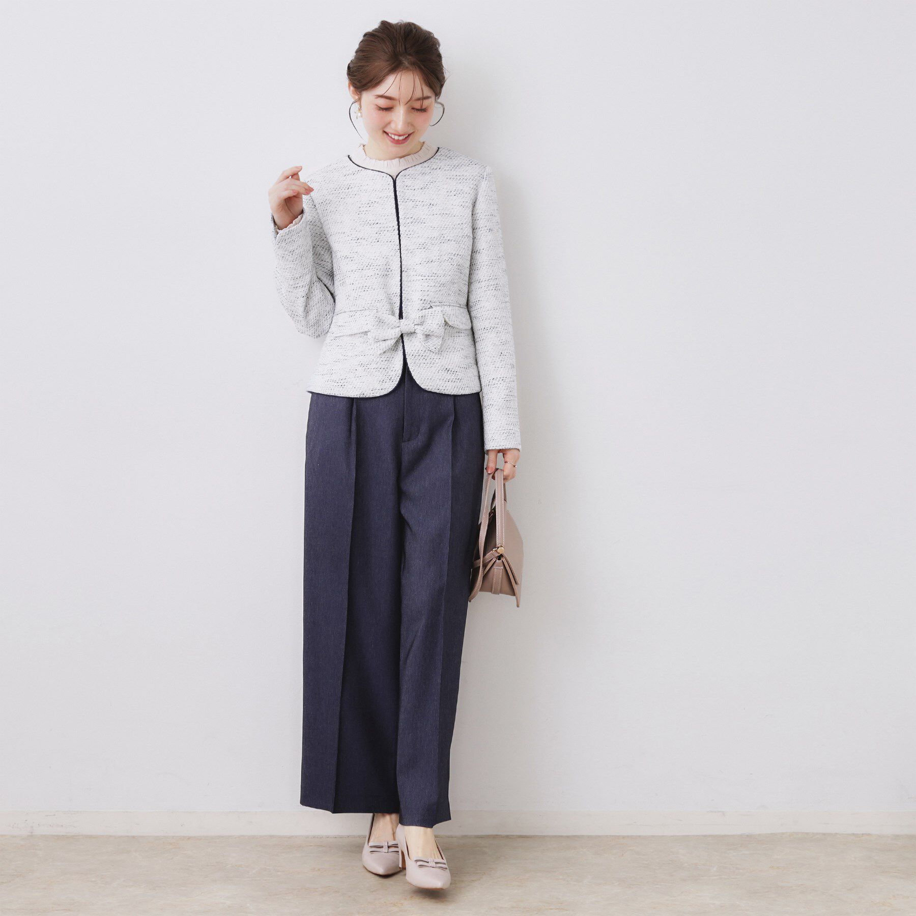 Couture broach「【ハレの日・通勤】カルゼスラブツイードジャケット」|ノーカラージャケット|