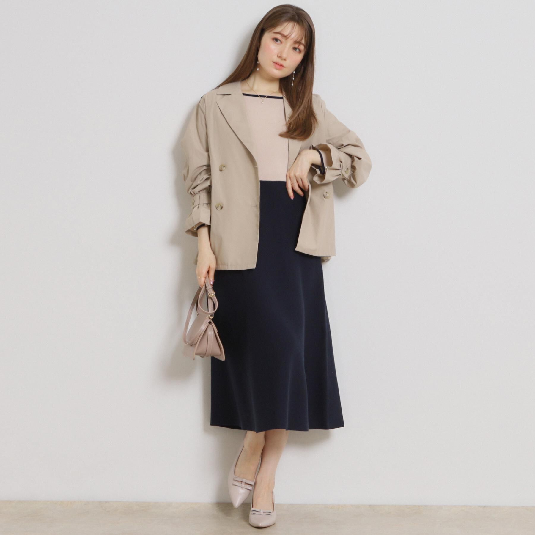 Couture broach「【ハレの日・通勤】スクエアネック バイカラー ニットワンピース」|ワンピース|