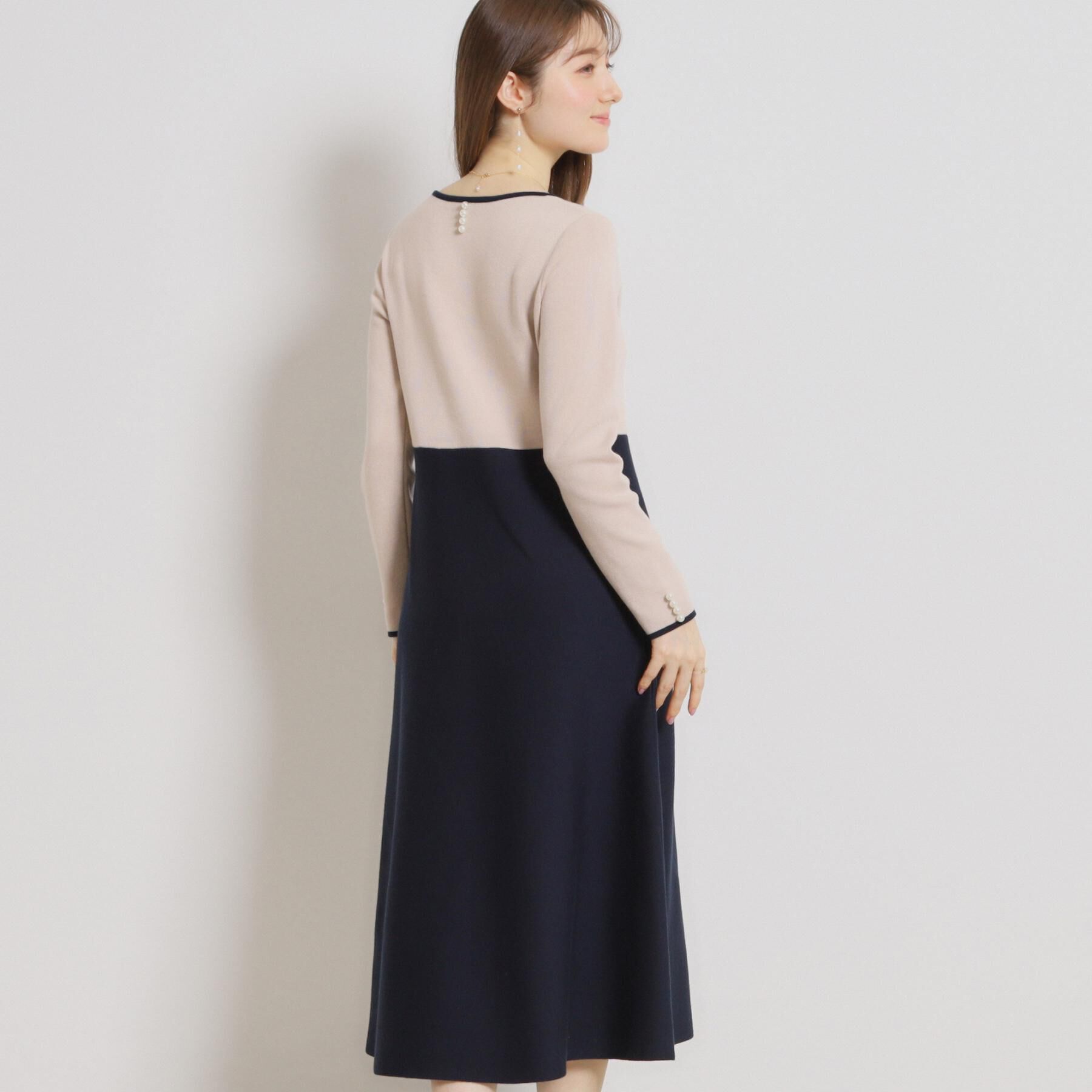 Couture broach「【ハレの日・通勤】スクエアネック バイカラー ニットワンピース」|ワンピース|