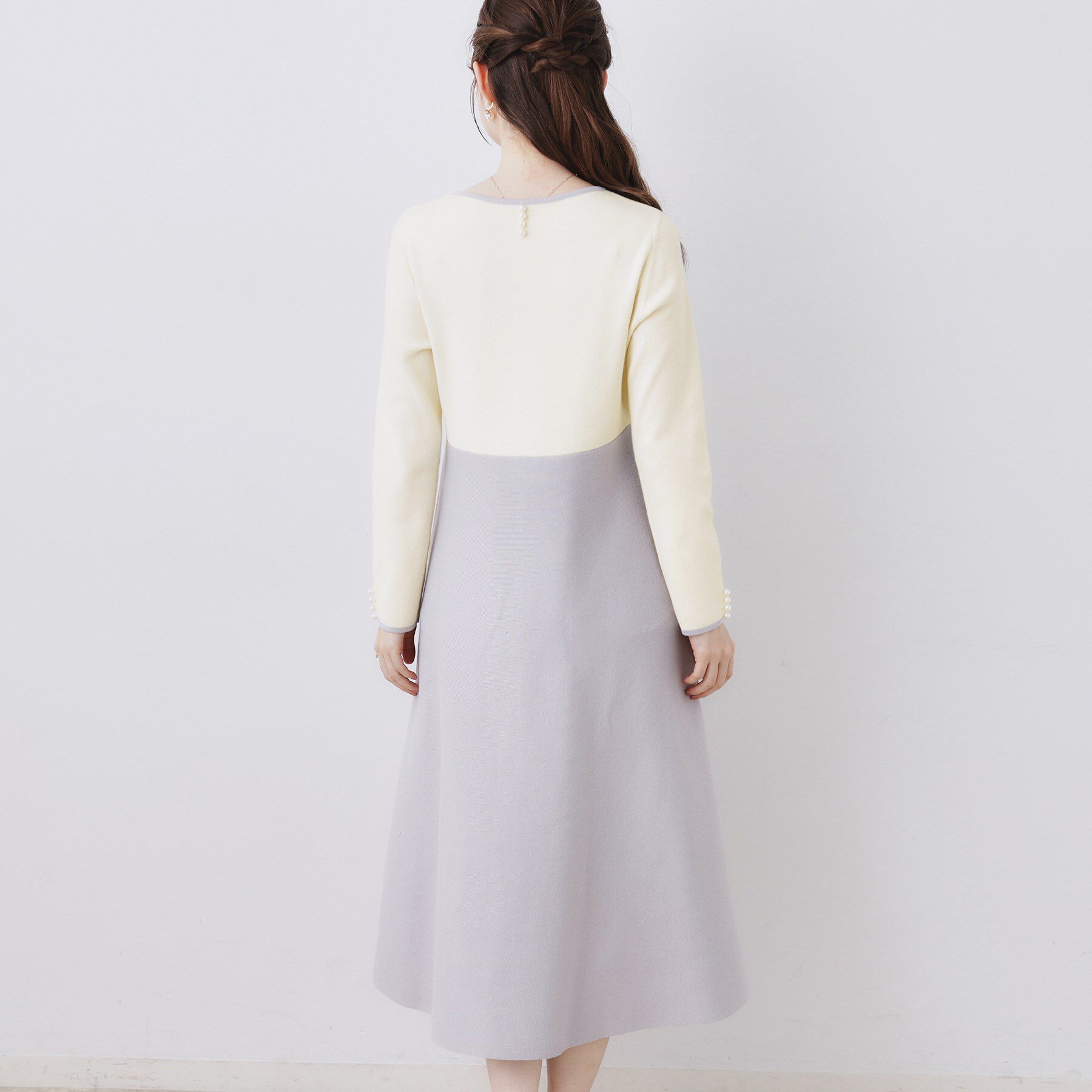 Couture broach「【ハレの日・通勤】スクエアネック バイカラー ニットワンピース」|ワンピース|