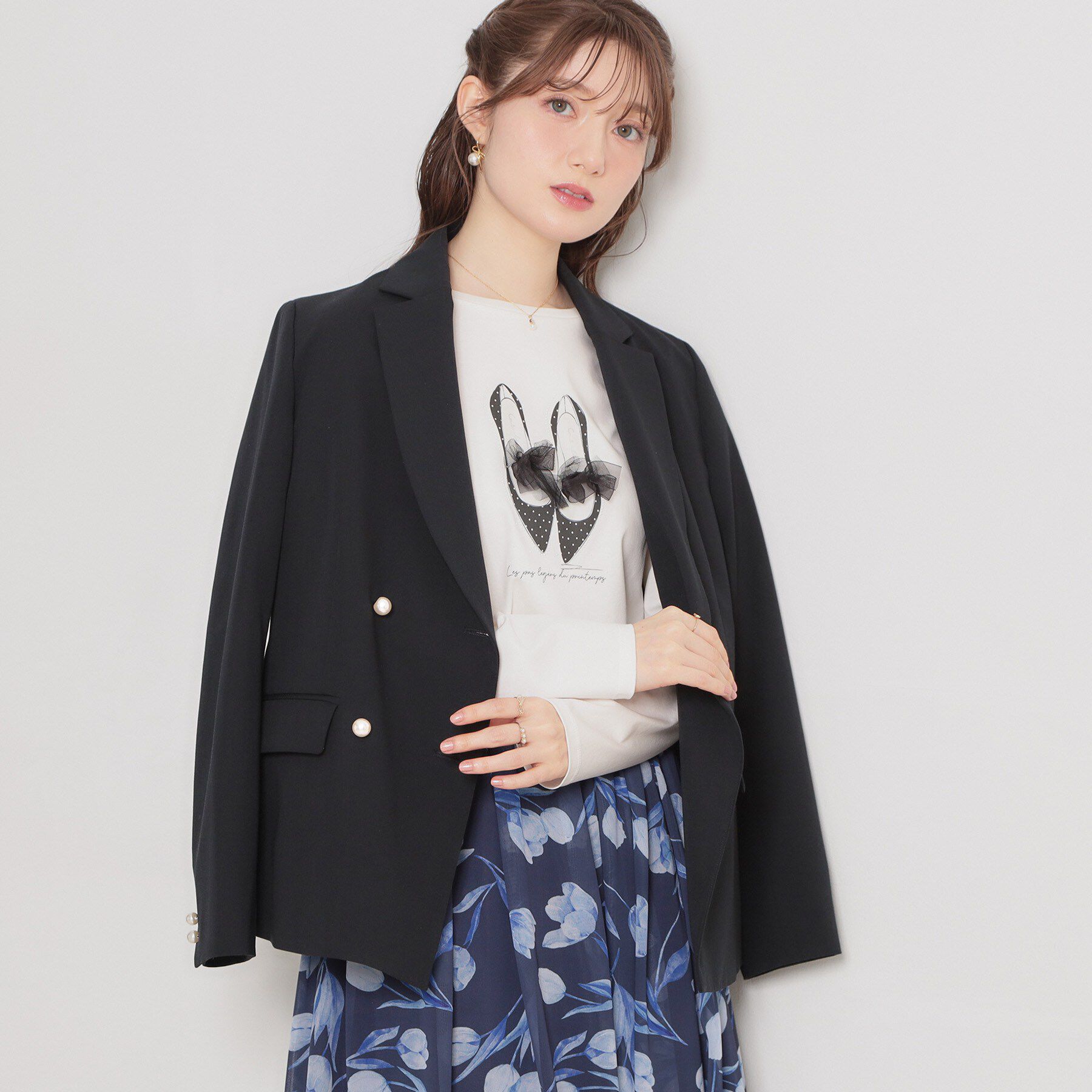 Couture broach「【洗える・ハレの日・通勤】パール調ボタン テーラードジャケット」|テーラードジャケット|