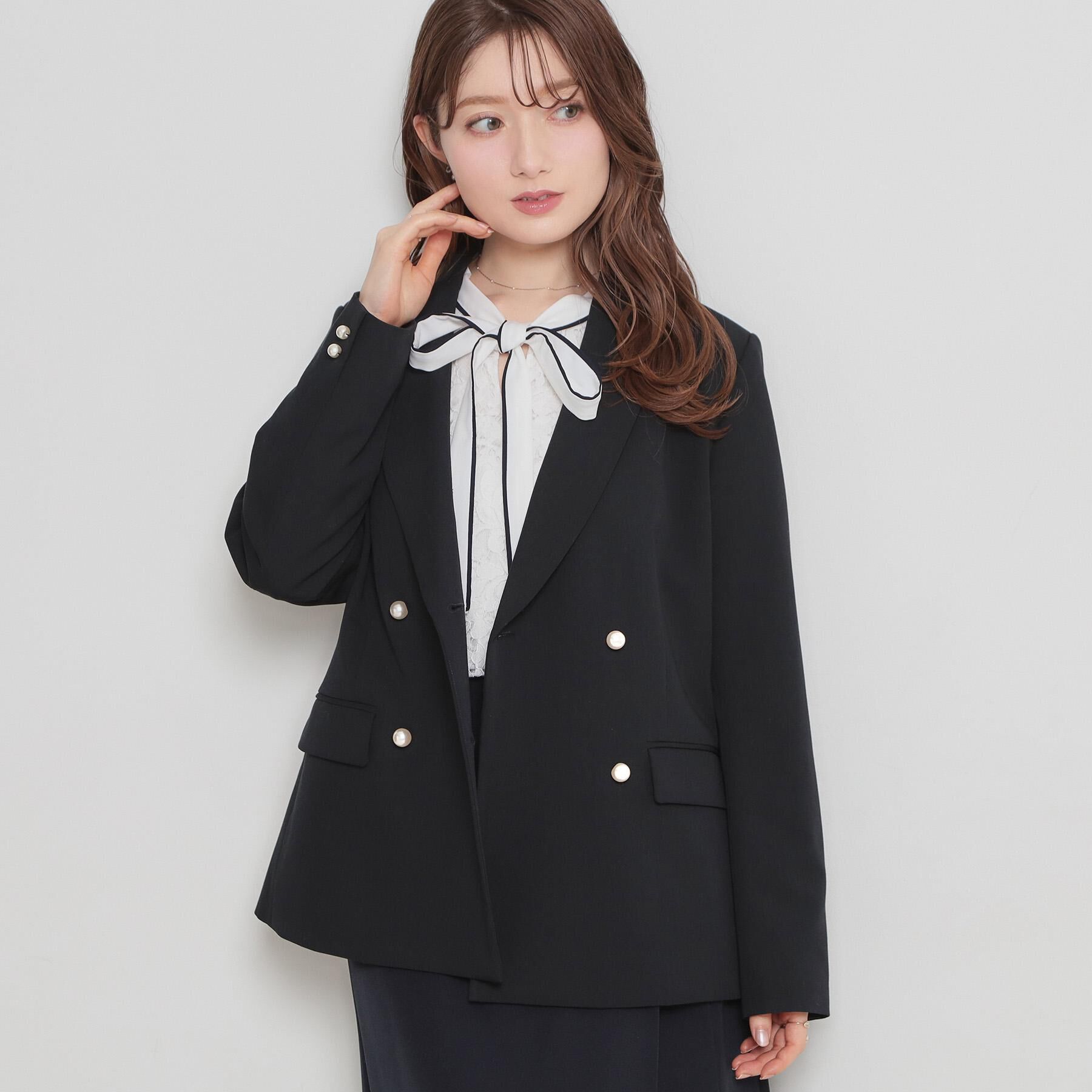 Couture broach「【洗える・ハレの日・通勤】パール調ボタン テーラードジャケット」|テーラードジャケット|