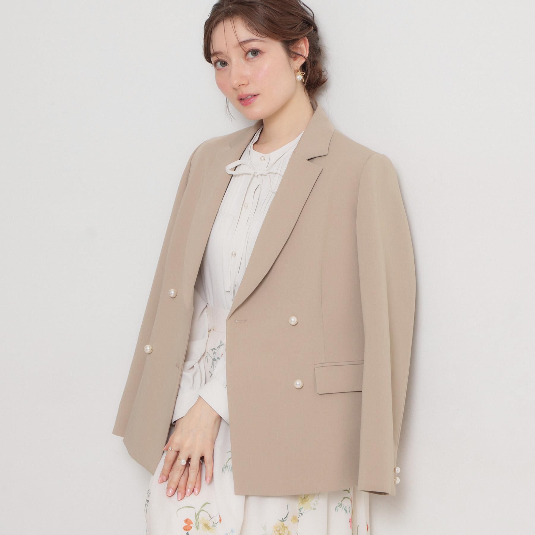 Couture broach「【洗える・ハレの日・通勤】パール調ボタン テーラードジャケット」|テーラードジャケット|