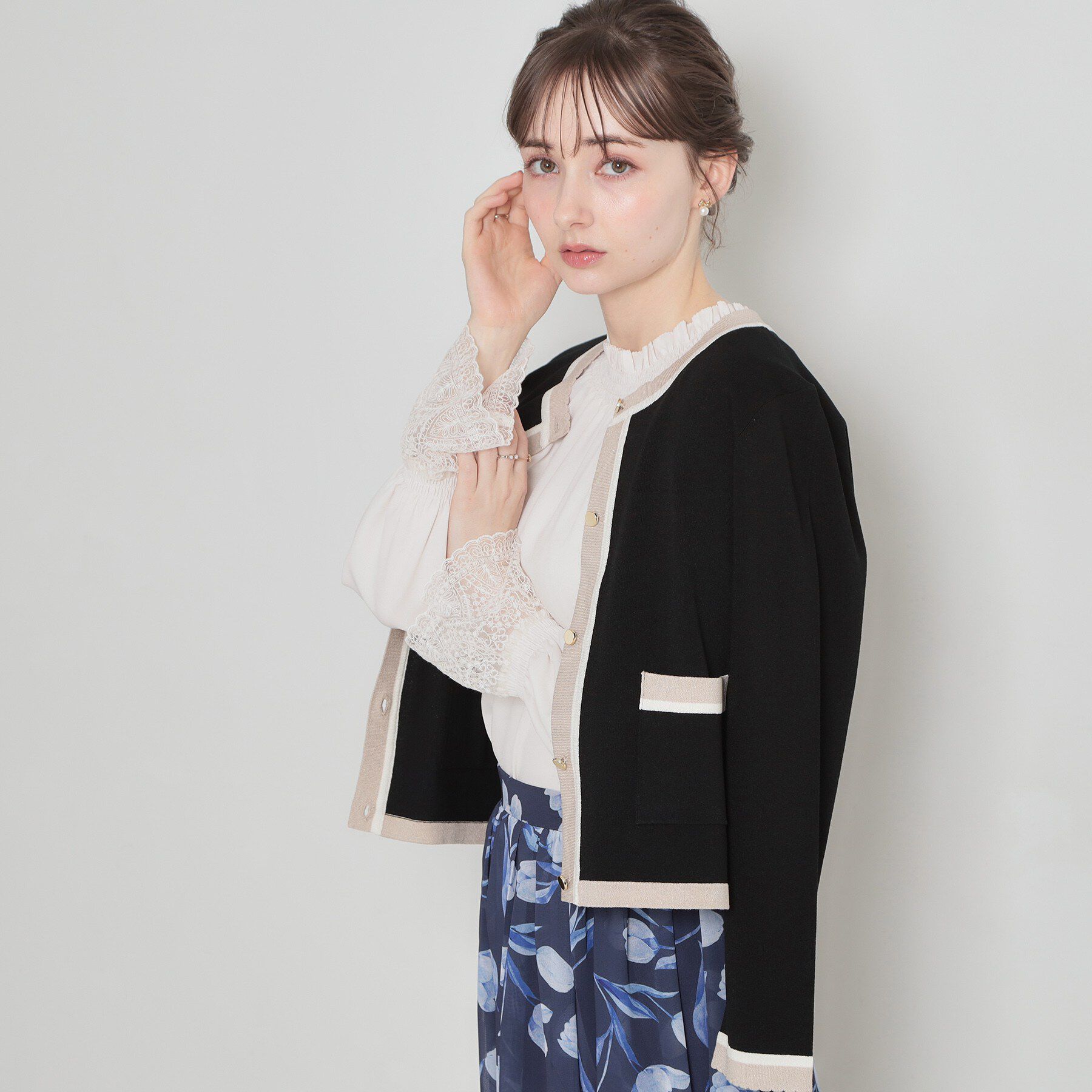 Couture broach「【洗える・着映え】SPRING配色カーディガン」|カーディガン|