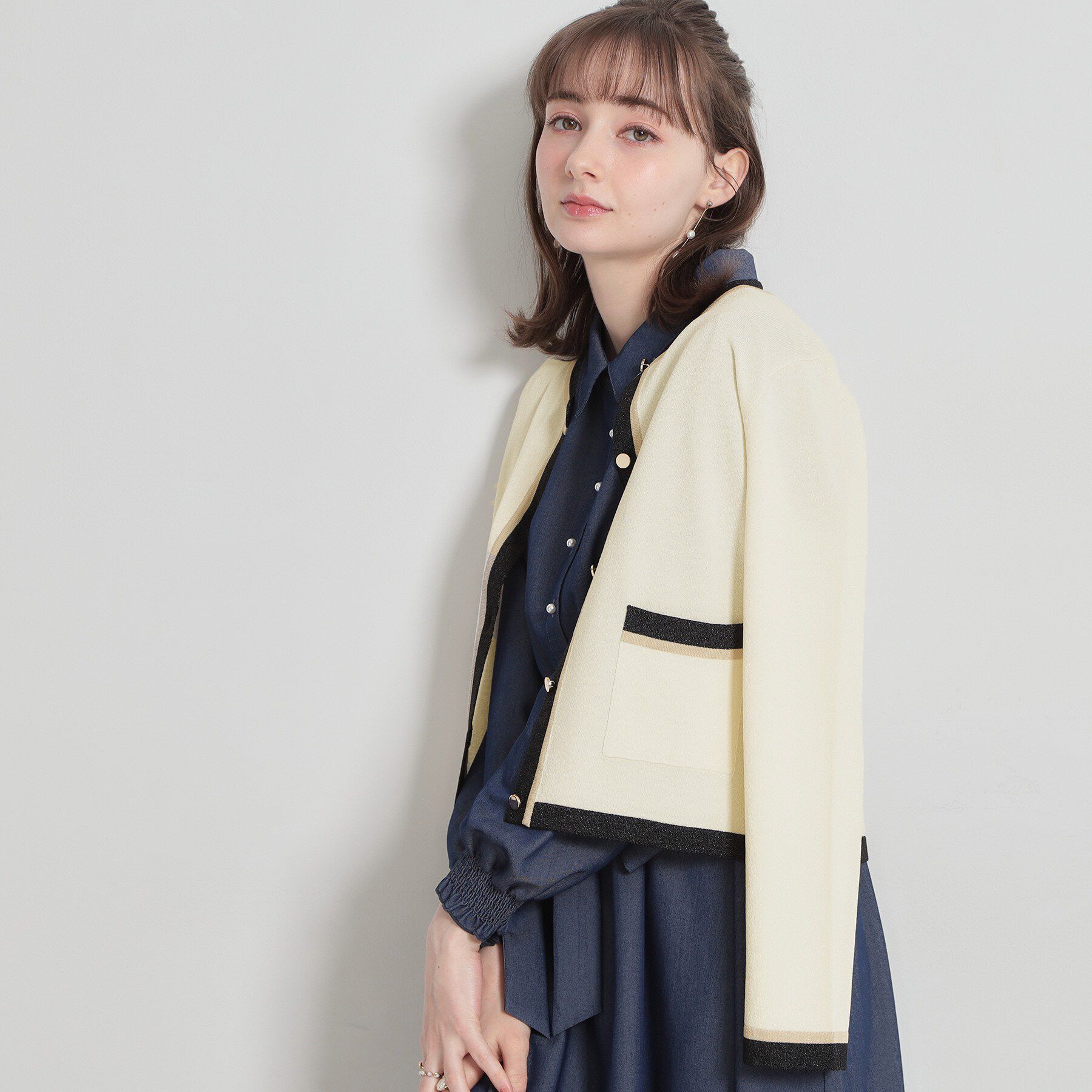 Couture broach「【洗える・着映え】SPRING配色カーディガン」|カーディガン|