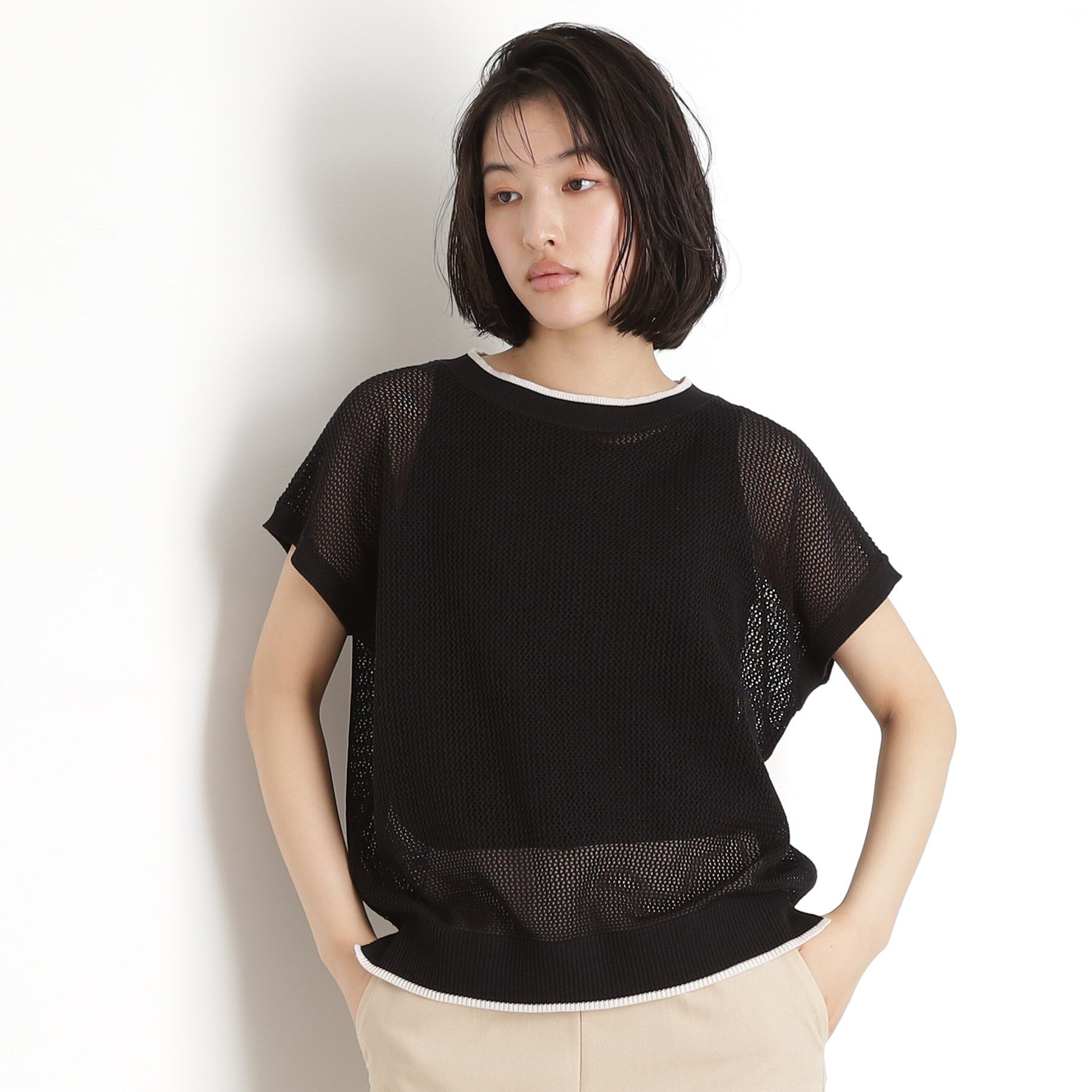 THE SHOP TK「フレンチスリーブメッシュニットタンクセット【洗える】」|その他|ブラック(019)