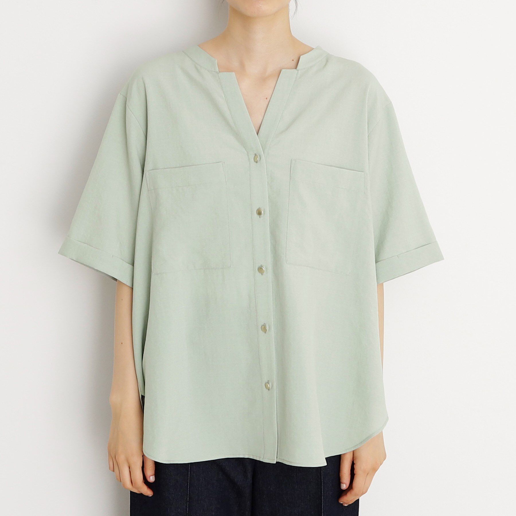 THE SHOP TK「【秋色入荷/インしなくても決まる】ダブルポケット5分袖シャツ/体型カバー／洗濯機OK」|シャツ・ブラウス|