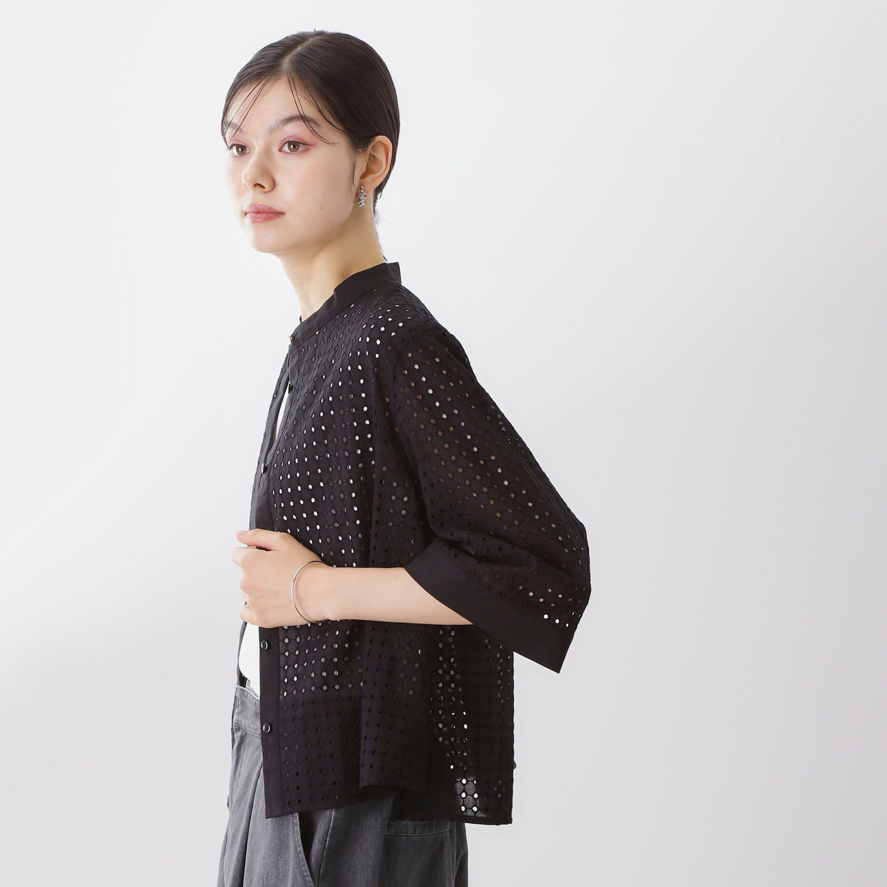 THE SHOP TK「5分袖レース刺繍コットンシャツ」|シャツ・ブラウス|