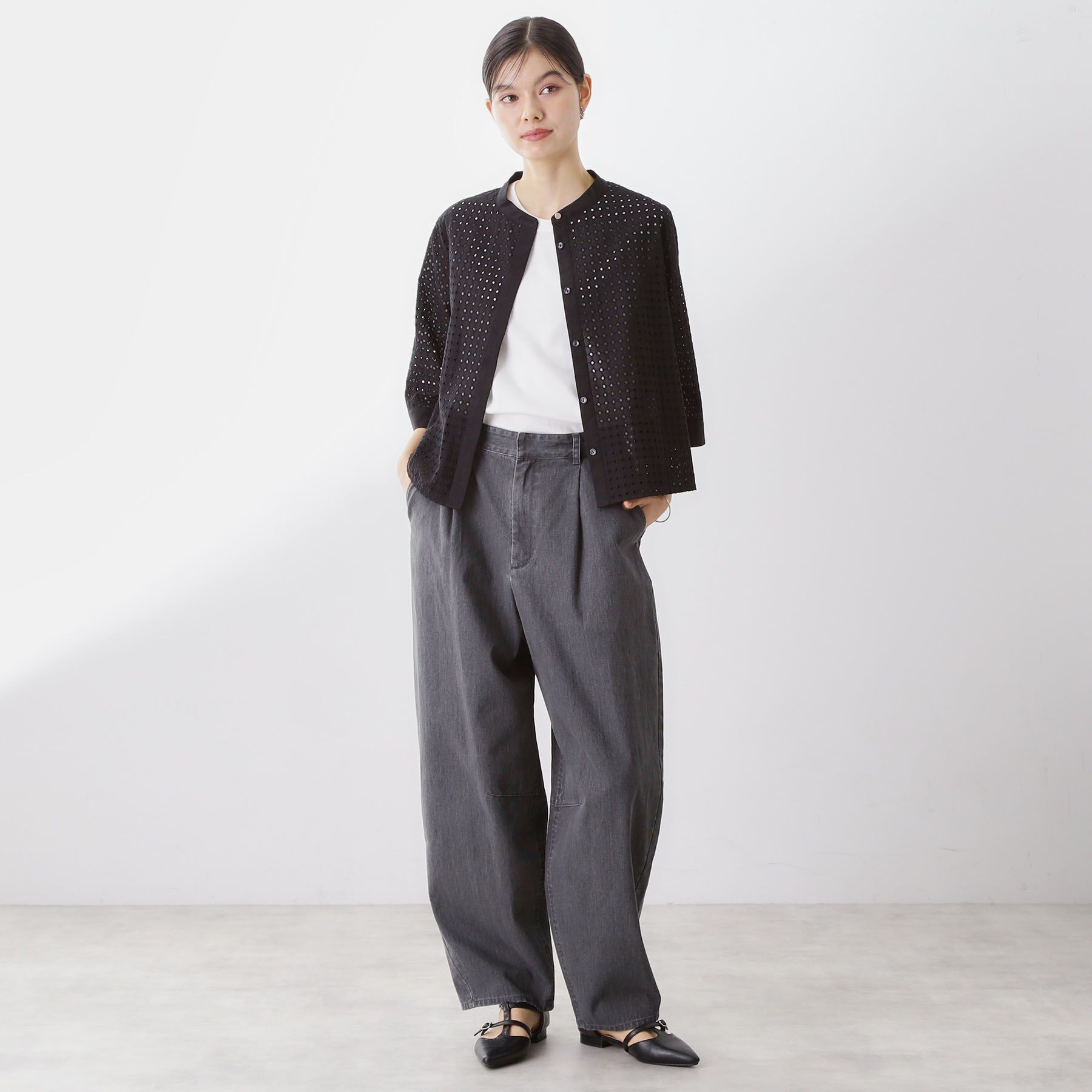 THE SHOP TK「5分袖レース刺繍コットンシャツ」|シャツ・ブラウス|