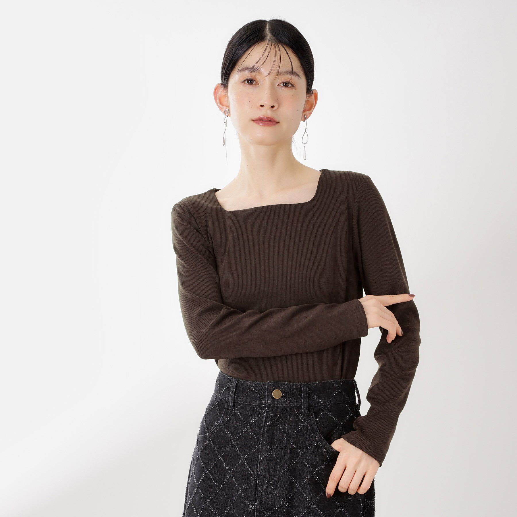 THE SHOP TK「スクエアネックカットソー【洗濯機OK】」|Tシャツ・カットソー|ブラウン(043)