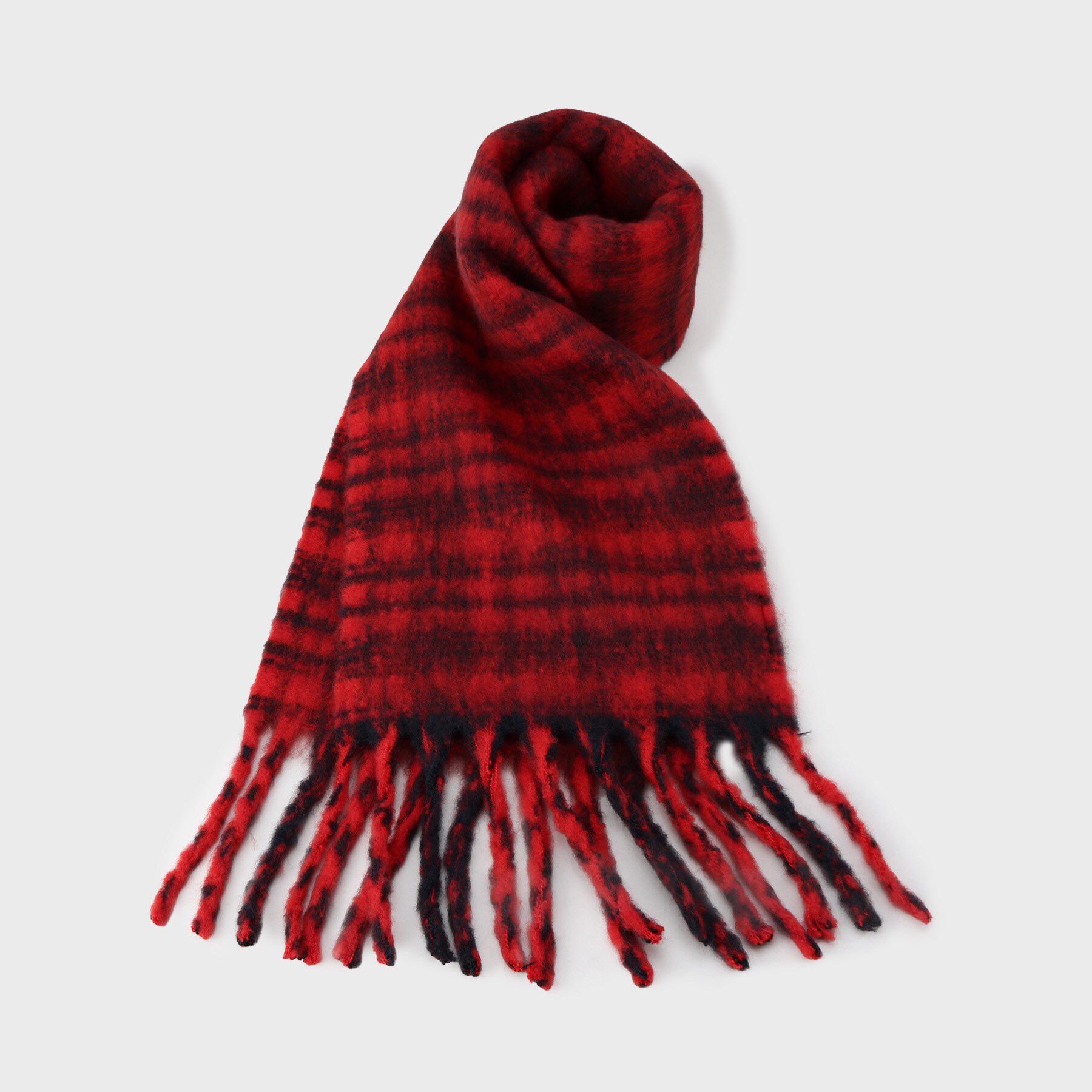 THE SHOP TK「【大き目サイズ】大人ふわふわチェックマフラー」|ストール|レッド(263)