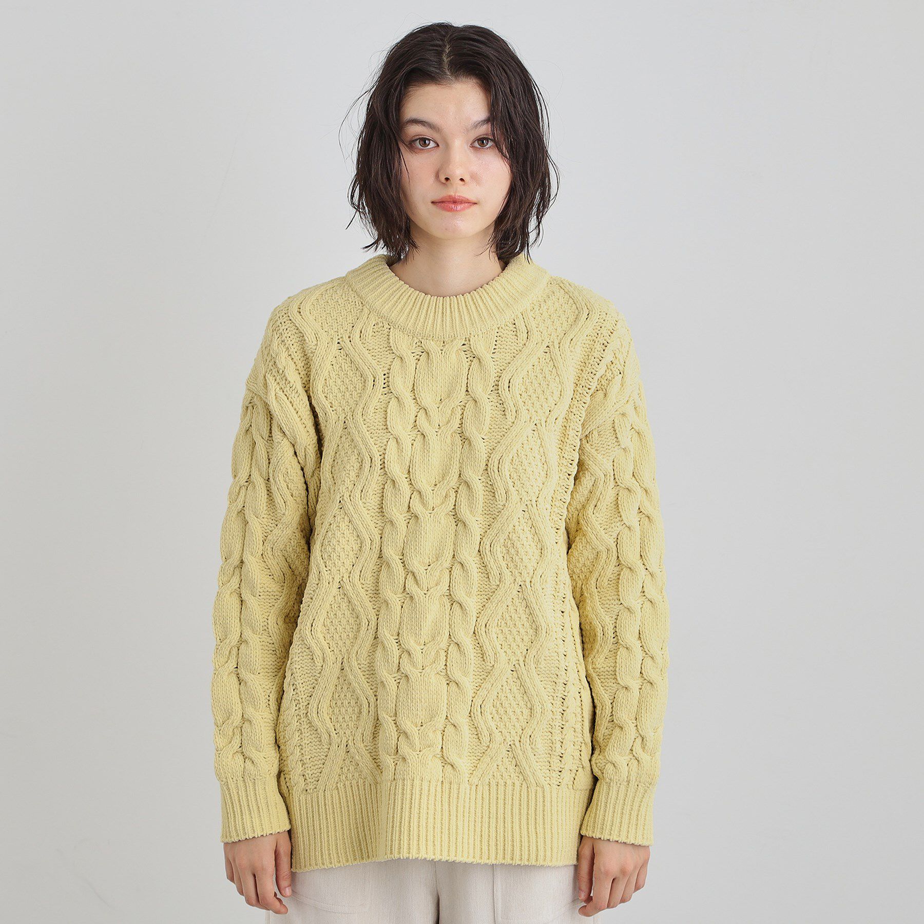 THE SHOP TK「【洗える】冬のコーデを盛り上げる マットモール ケーブルニット」|ニット・セーター|