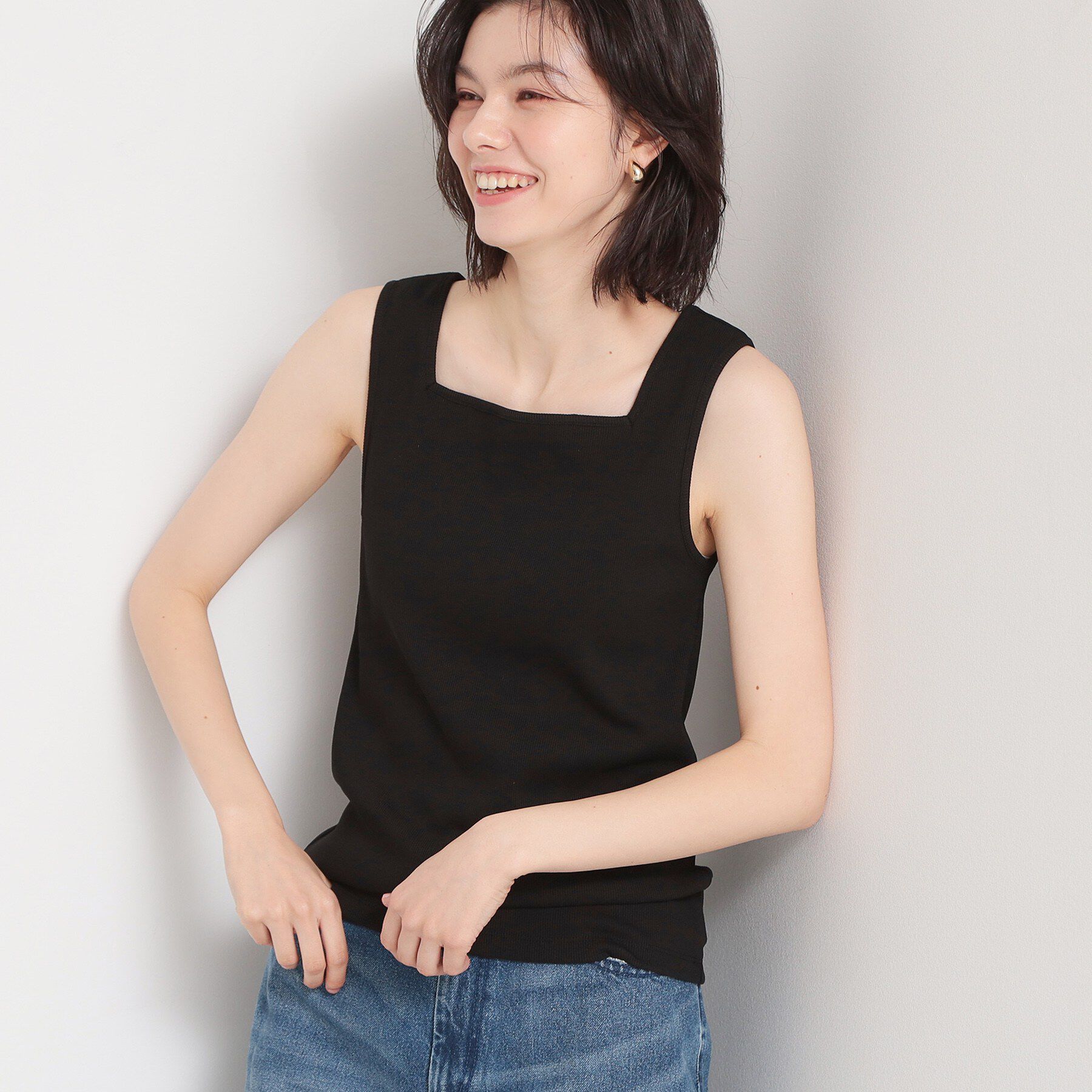 THE SHOP TK「【前後2WAY】スクエアネックテレコタンク」|キャミソール|ブラック(019)