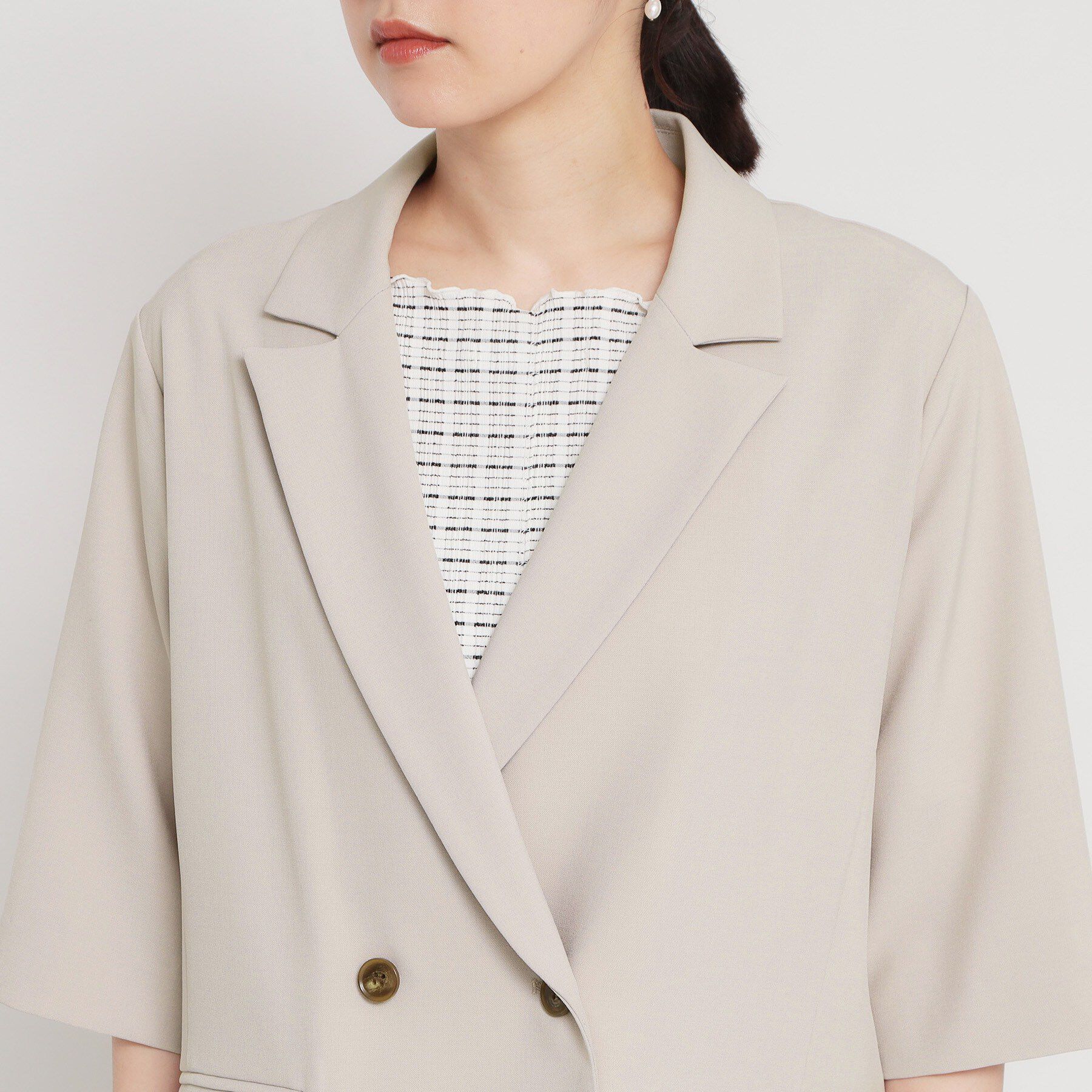 THE SHOP TK「麻調合繊Wブレスト6分袖ジャケット（セットアップ対応）」|テーラードジャケット|