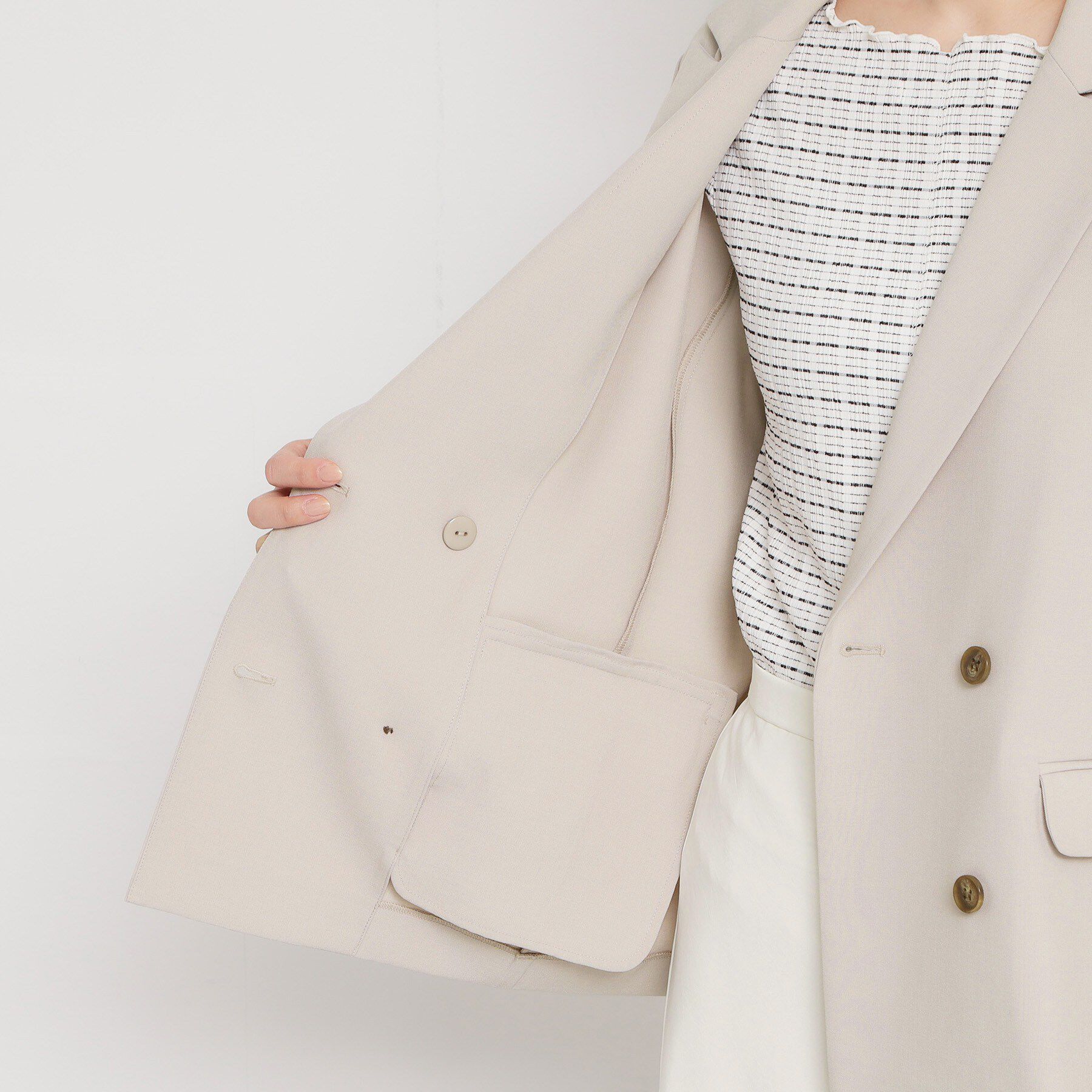 THE SHOP TK「麻調合繊Wブレスト6分袖ジャケット（セットアップ対応）」|テーラードジャケット|