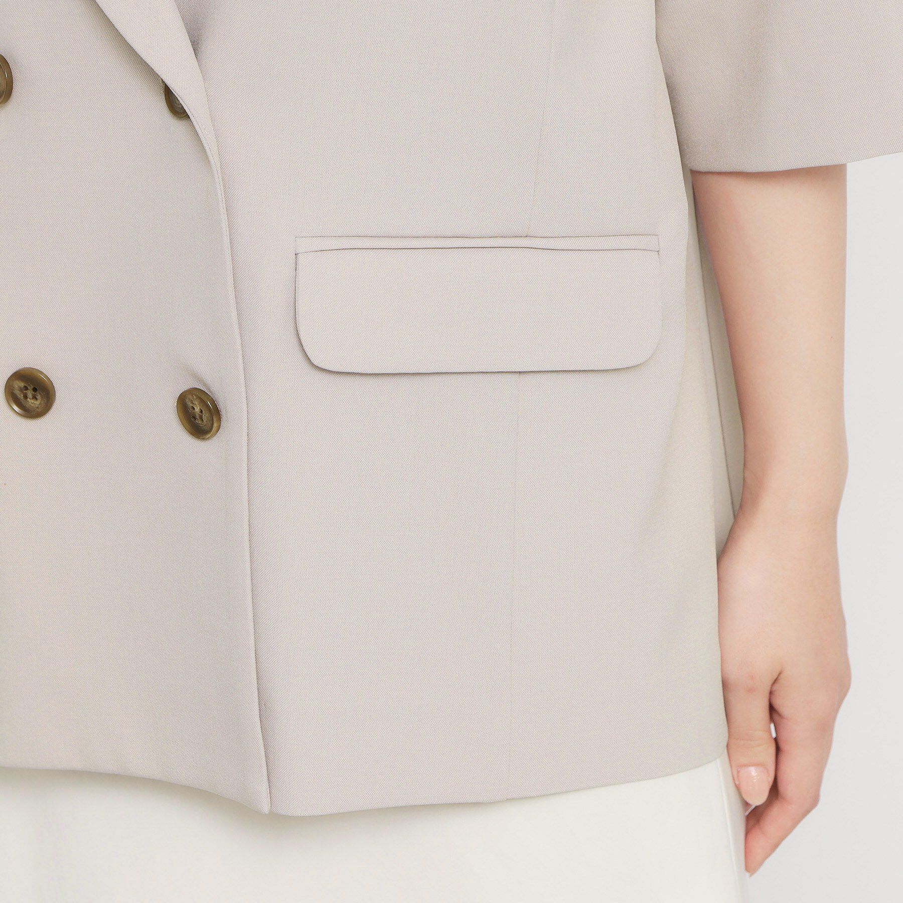 THE SHOP TK「麻調合繊Wブレスト6分袖ジャケット（セットアップ対応）」|テーラードジャケット|