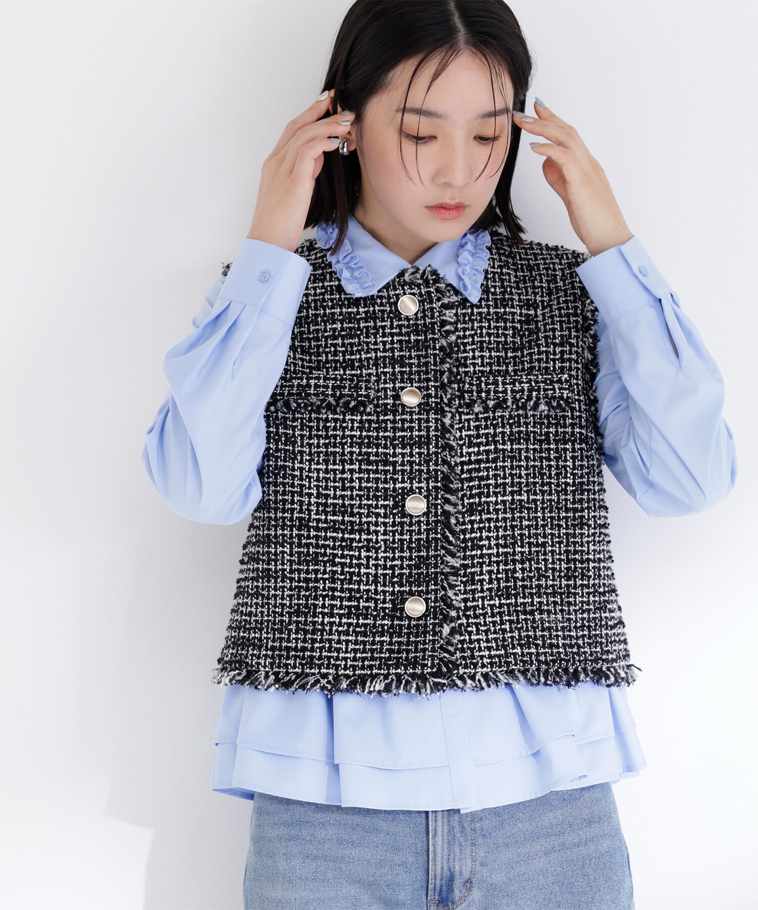  「ツイードシリーズ コンパクトジレ」|ブルゾン・スタジャン|