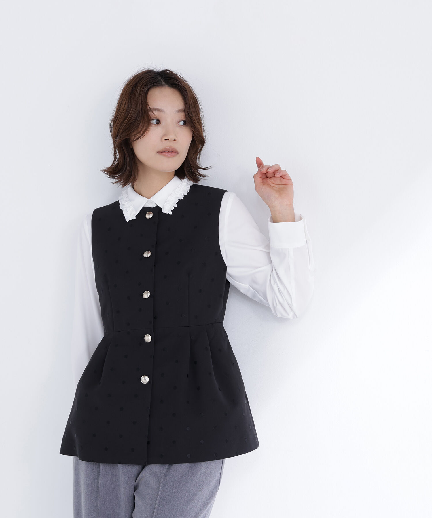  「ドットペプラムジレ」|ブルゾン・スタジャン|ブラック