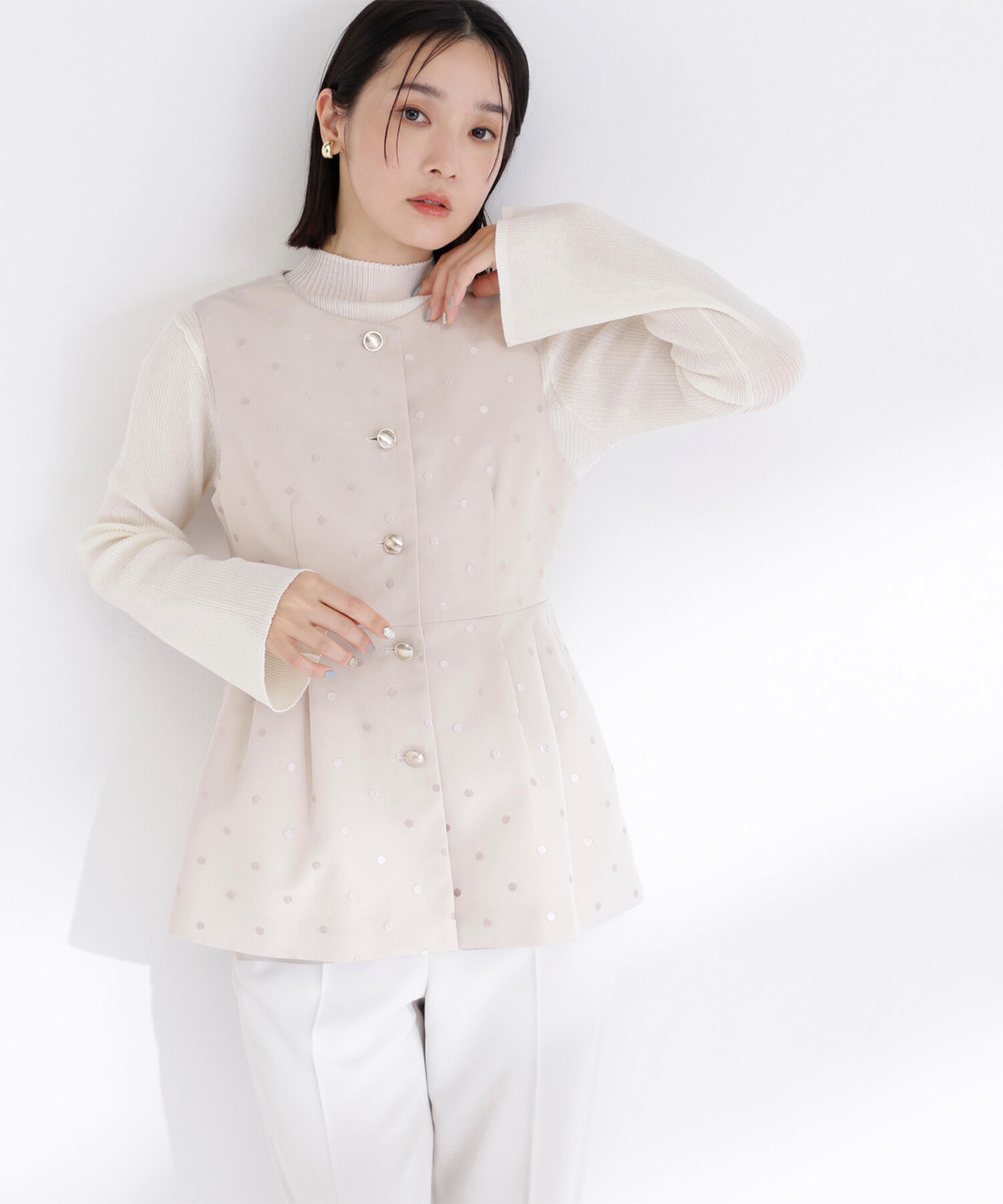  「ドットペプラムジレ」|ブルゾン・スタジャン|ベージュ