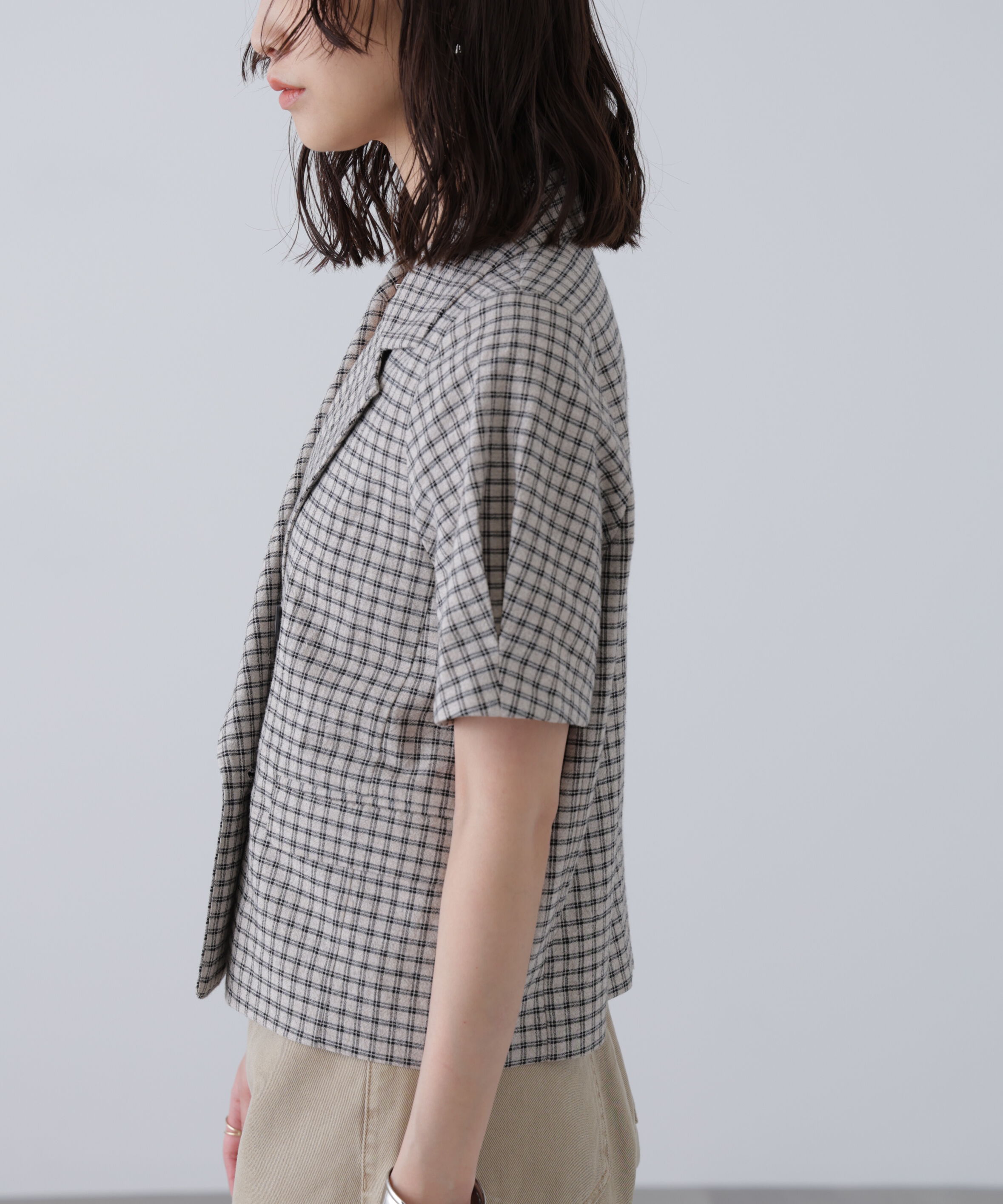  「袖コクーンダブルブレストハーフジャケット」|その他|