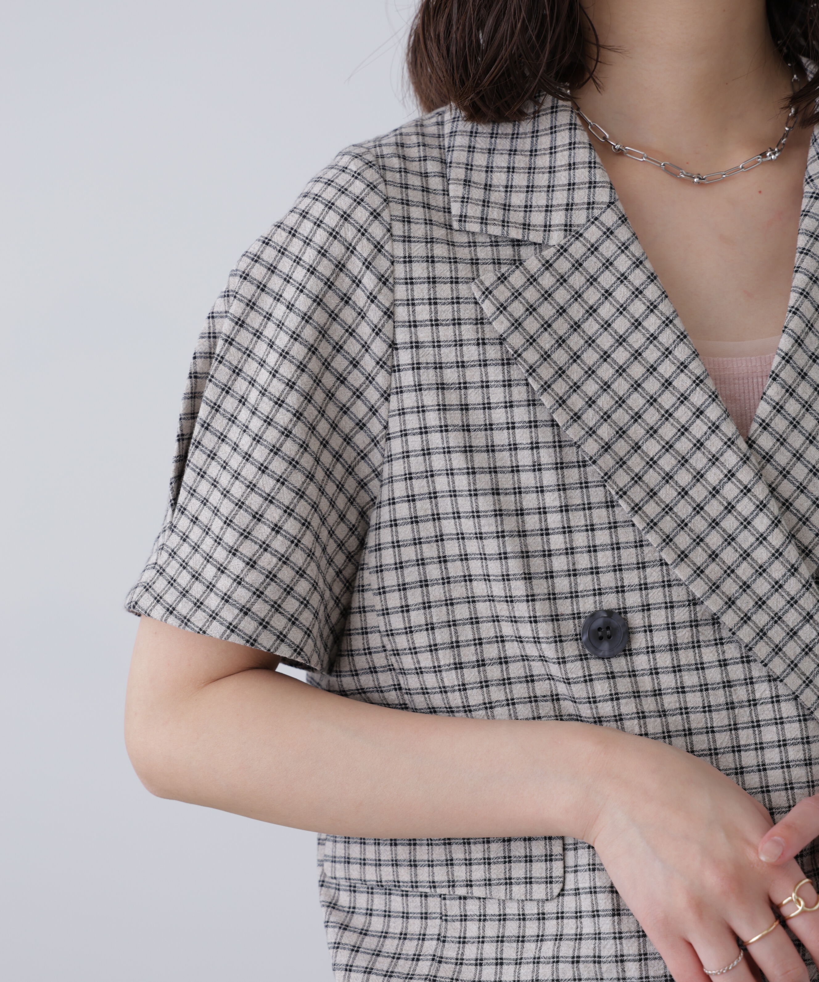  「袖コクーンダブルブレストハーフジャケット」|その他|