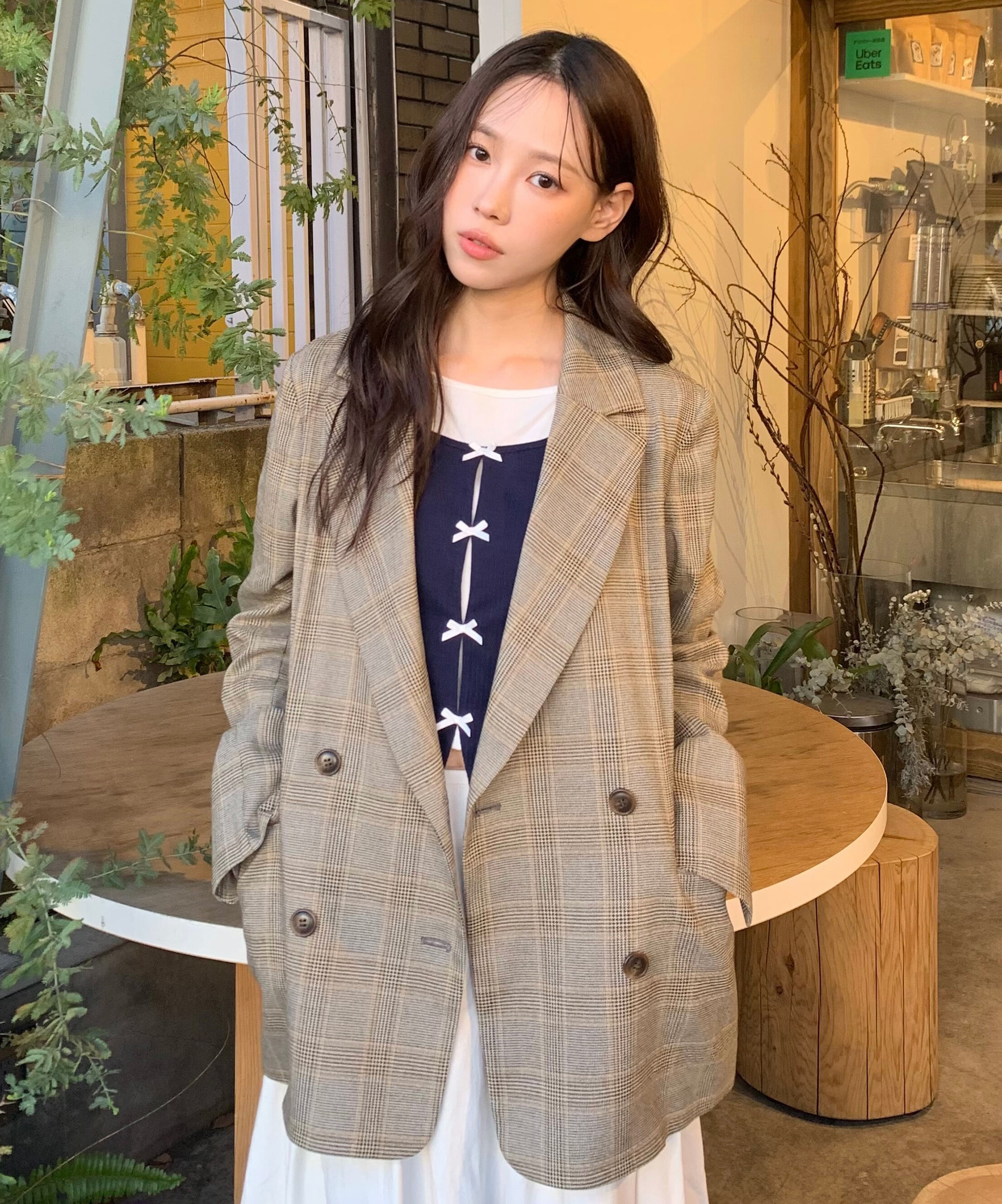  「麻調合繊ダブルブレストジャケット」|その他|グレーチェッ 1