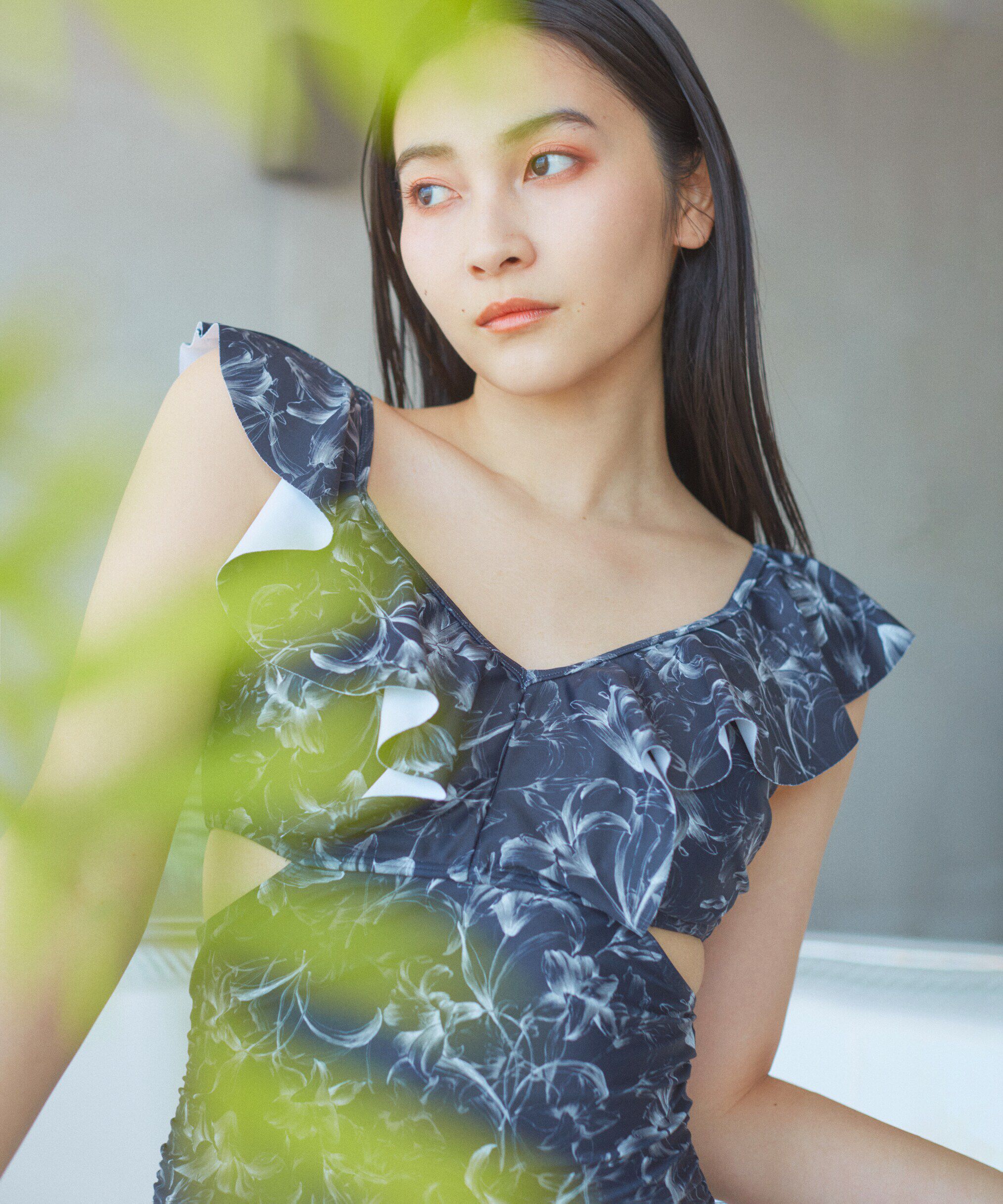  「バックレースアップフリルワンピース」|ビキニ|ブラック