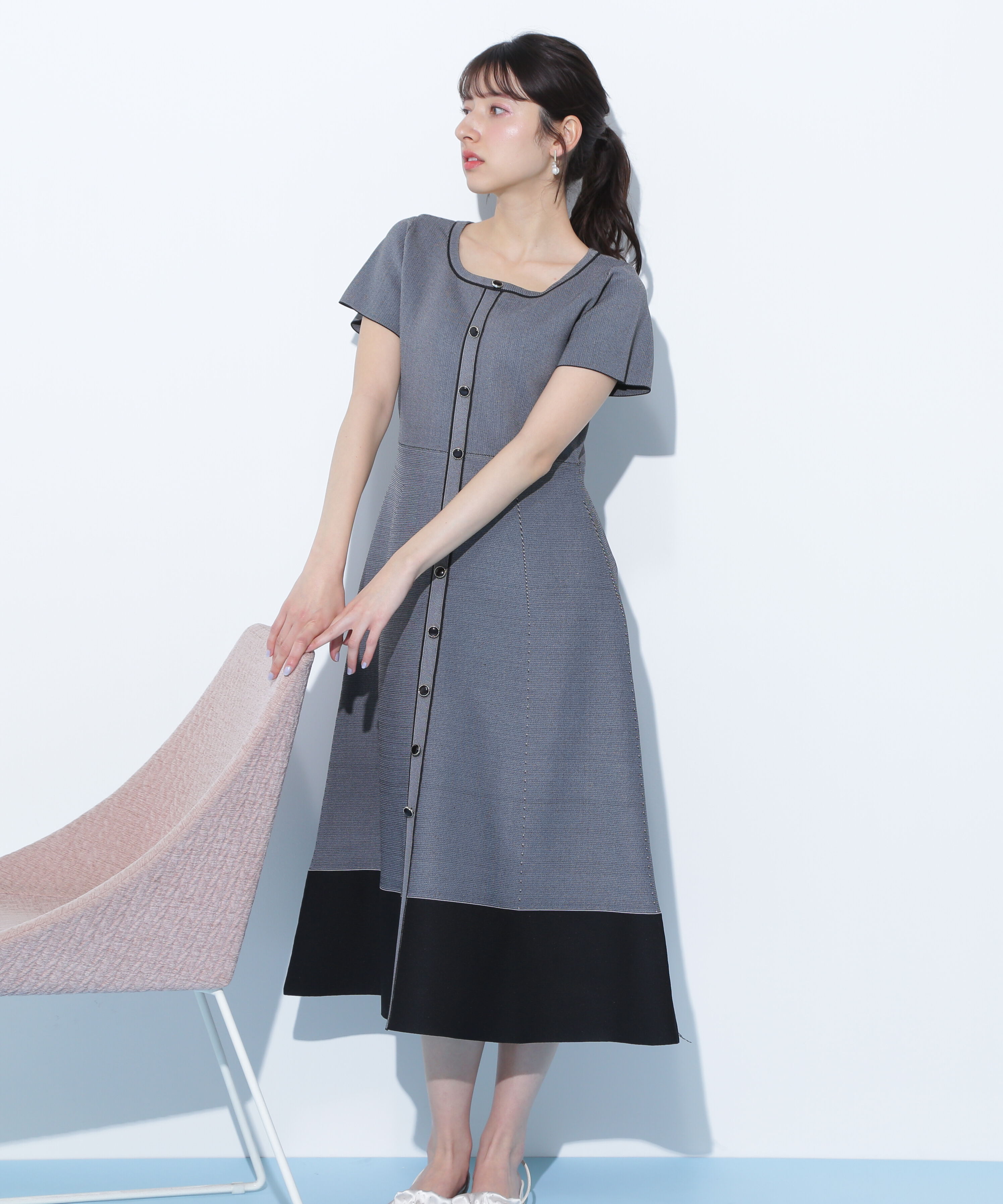  「半袖フレアニットワンピース」|ワンピース|