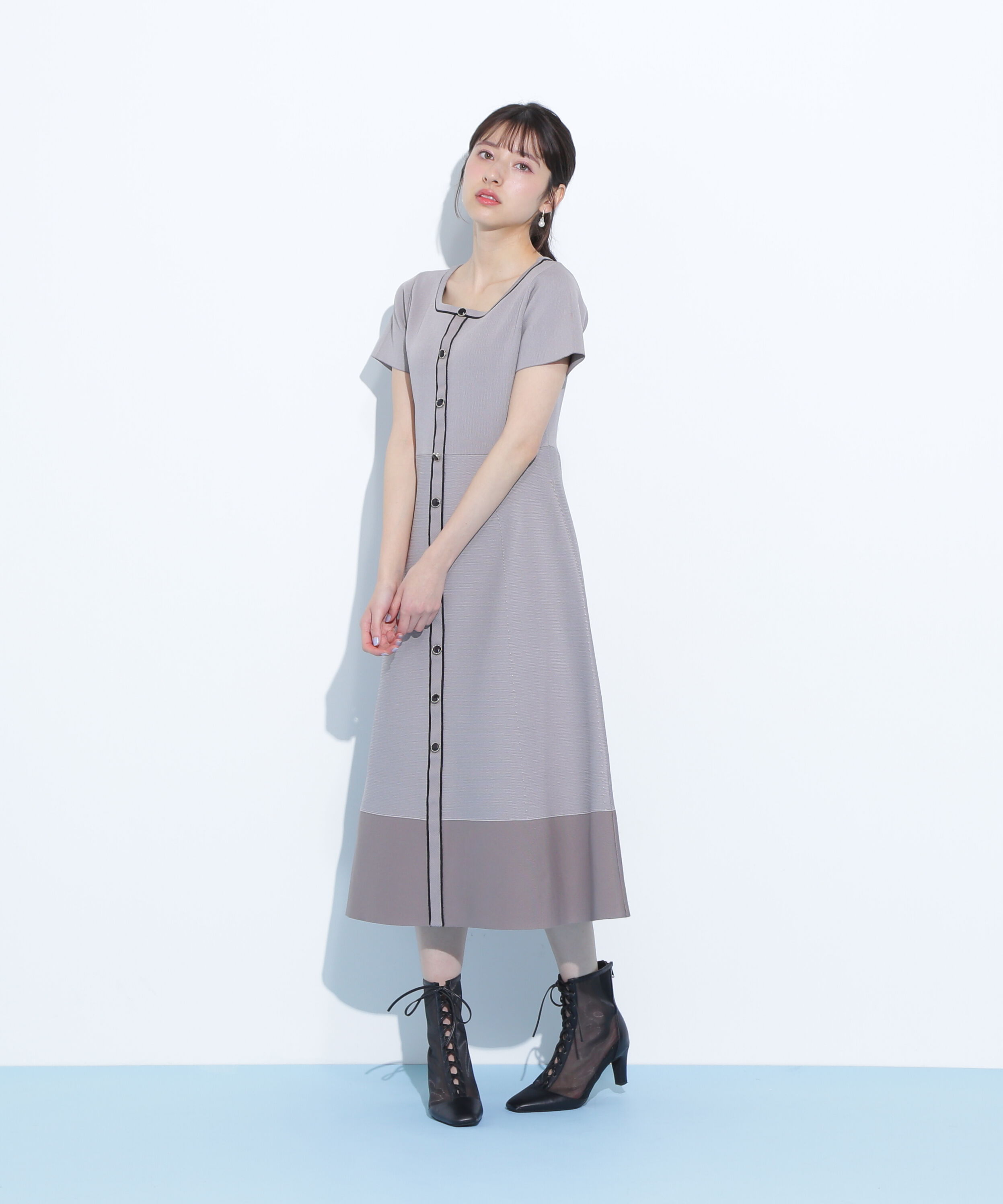  「半袖フレアニットワンピース」|ワンピース|