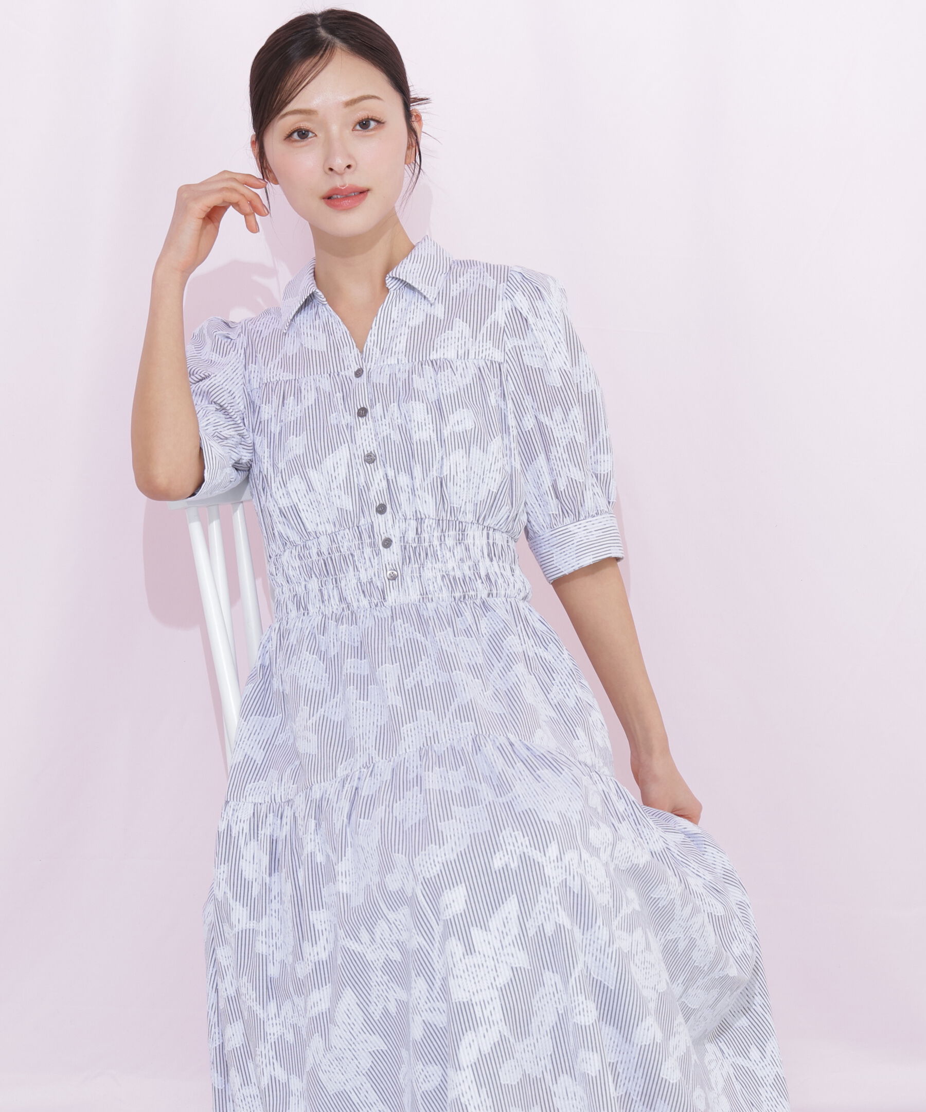  「ストライプジャガードシャツワンピース」|ワンピース|