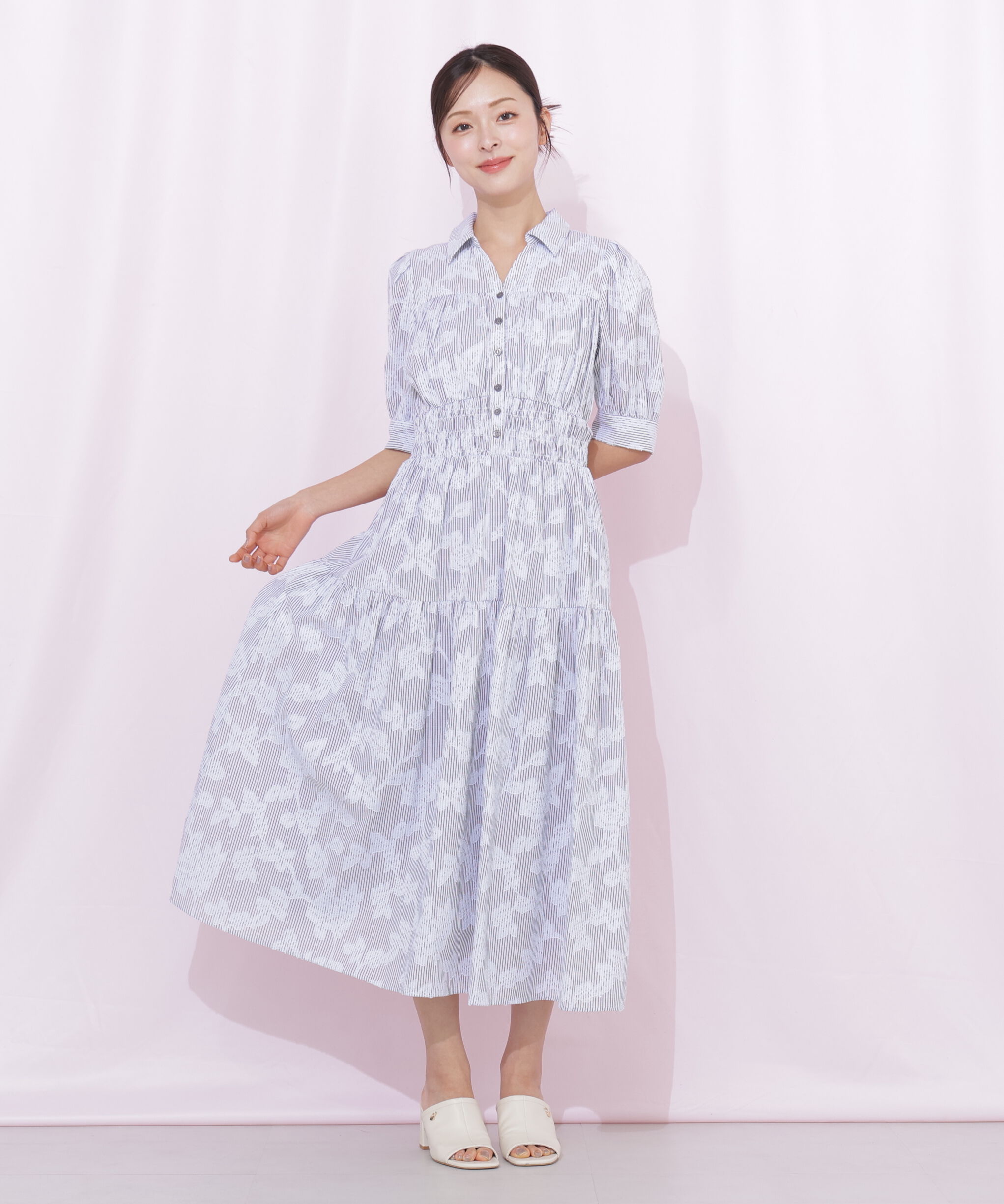  「ストライプジャガードシャツワンピース」|ワンピース|