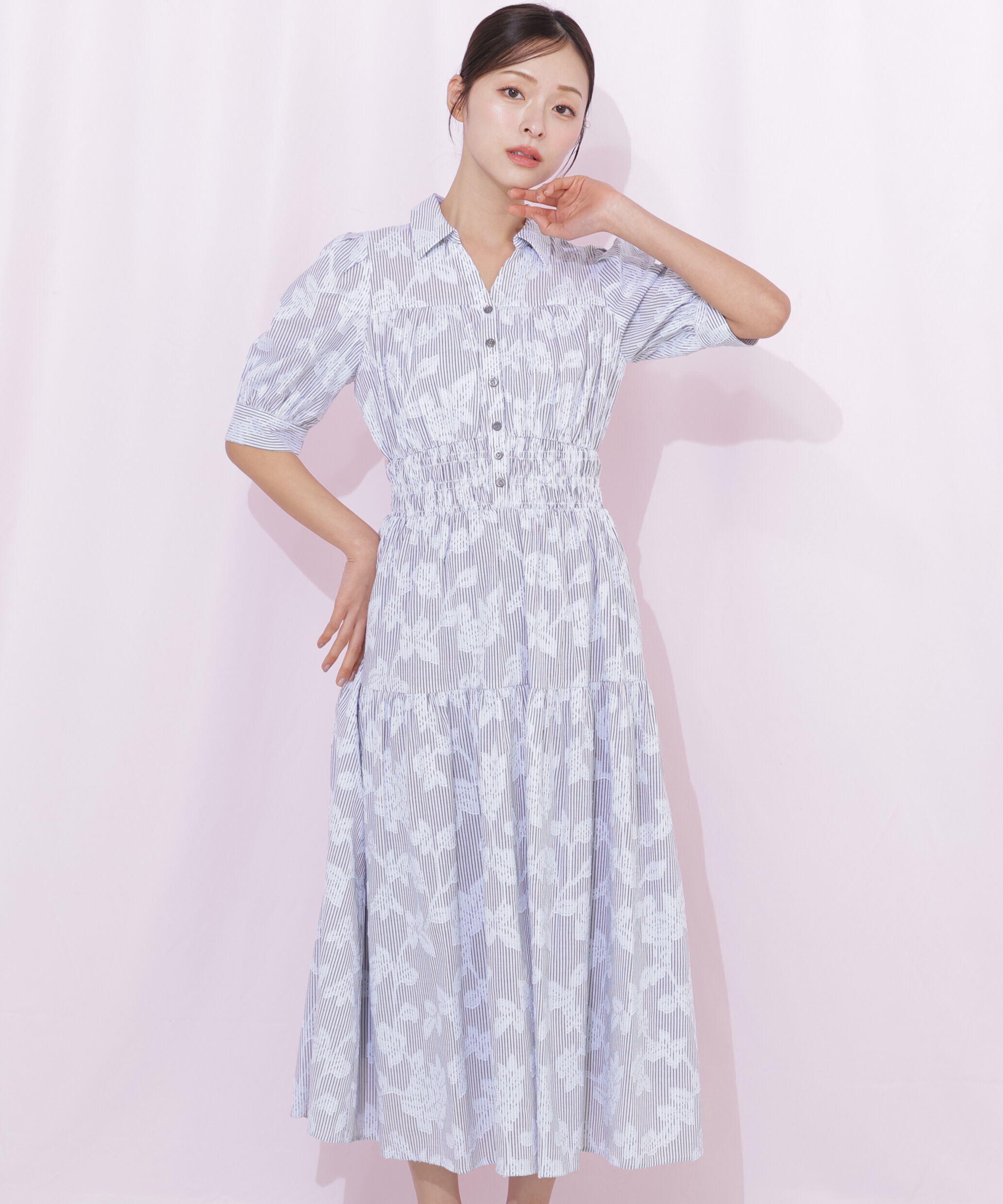  「ストライプジャガードシャツワンピース」|ワンピース|