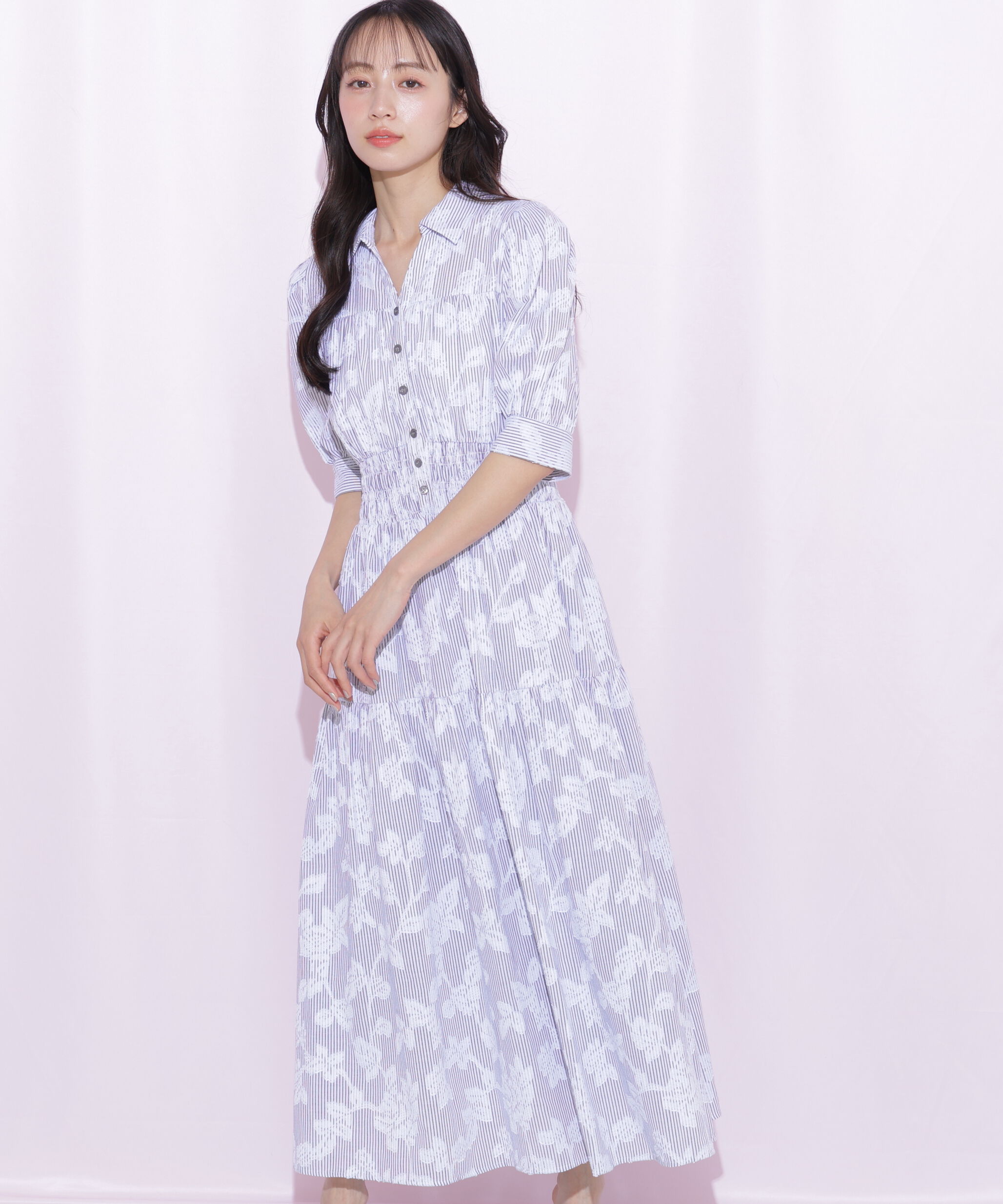  「ストライプジャガードシャツワンピース」|ワンピース|