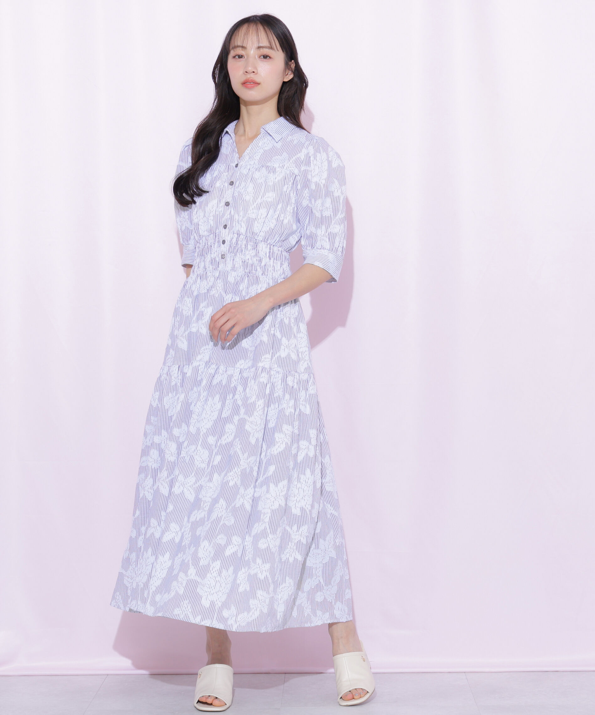  「ストライプジャガードシャツワンピース」|ワンピース|