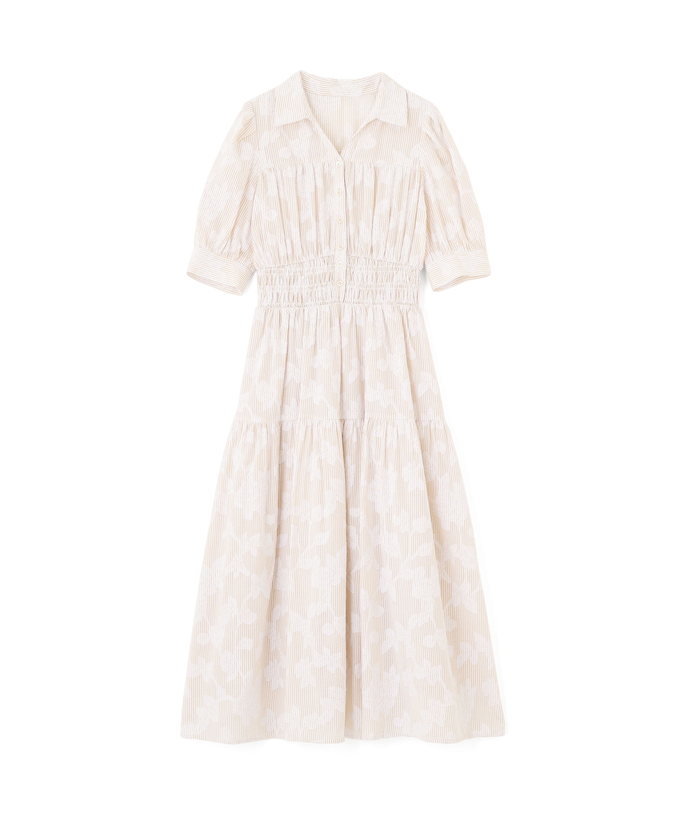  「ストライプジャガードシャツワンピース」|ワンピース|イエロー1