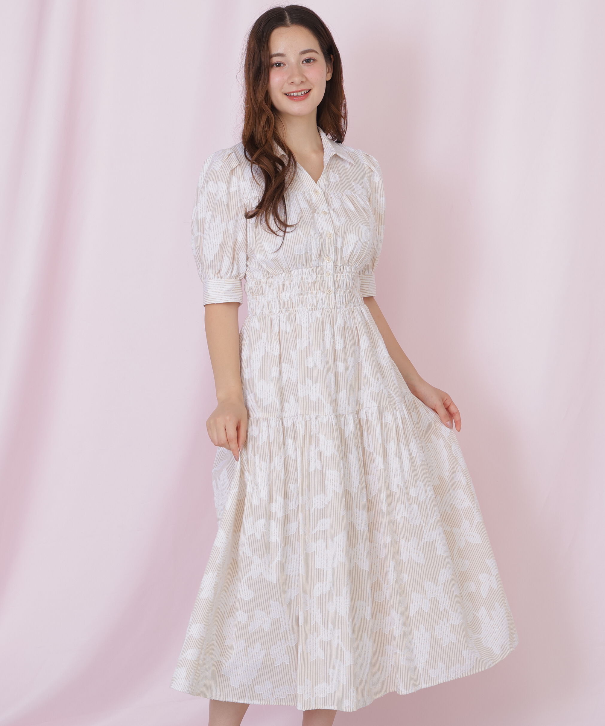  「ストライプジャガードシャツワンピース」|ワンピース|