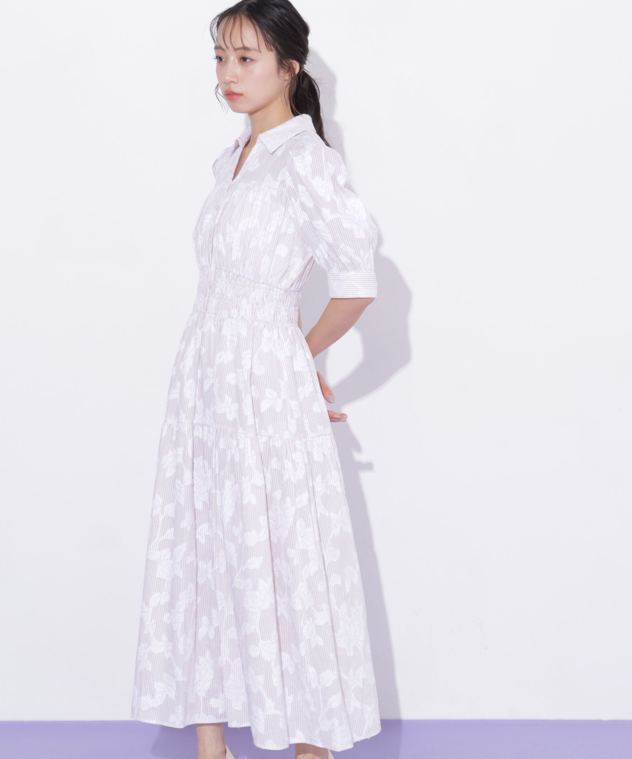  「ストライプジャガードシャツワンピース」|ワンピース|