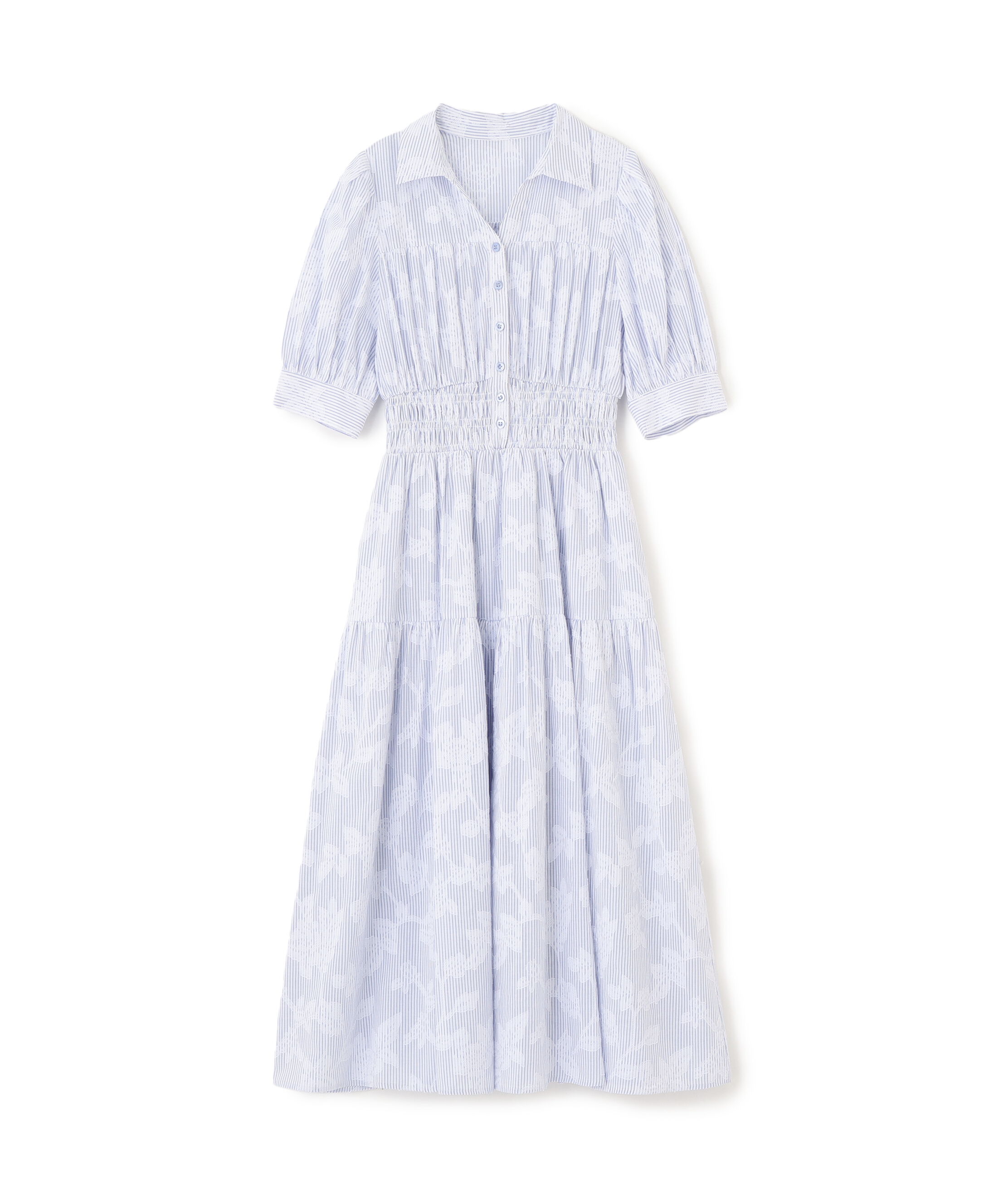  「ストライプジャガードシャツワンピース」|ワンピース|ブルー1